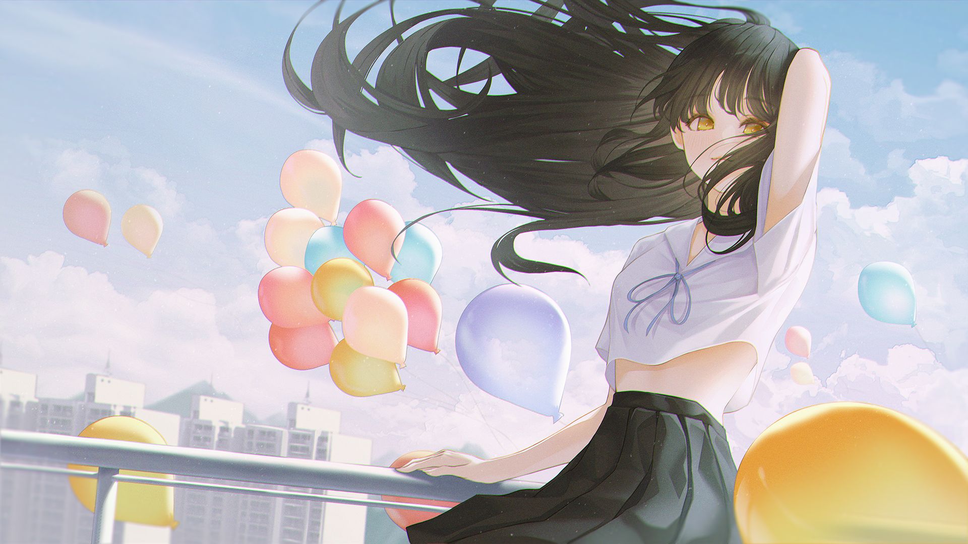 Download mobile wallpaper Anime, Balloon, Girl, Black Hair for free.