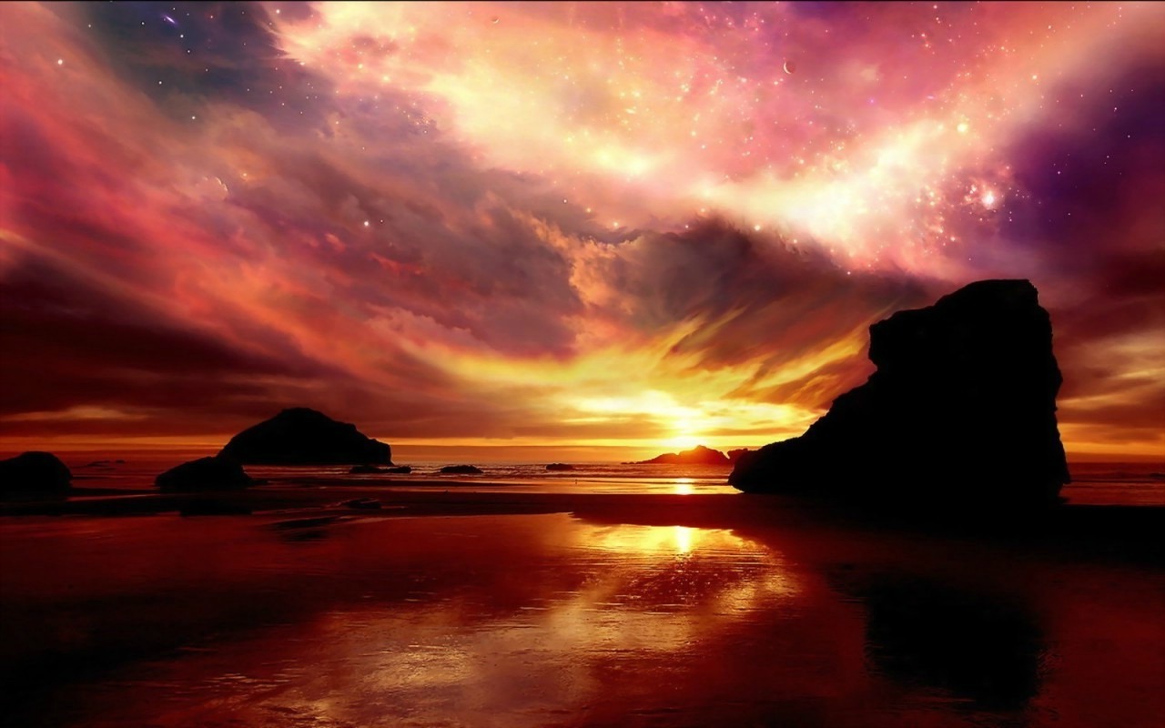 Download mobile wallpaper Sea, Clouds, Landscape, Sun, Sunset, Sky for free.