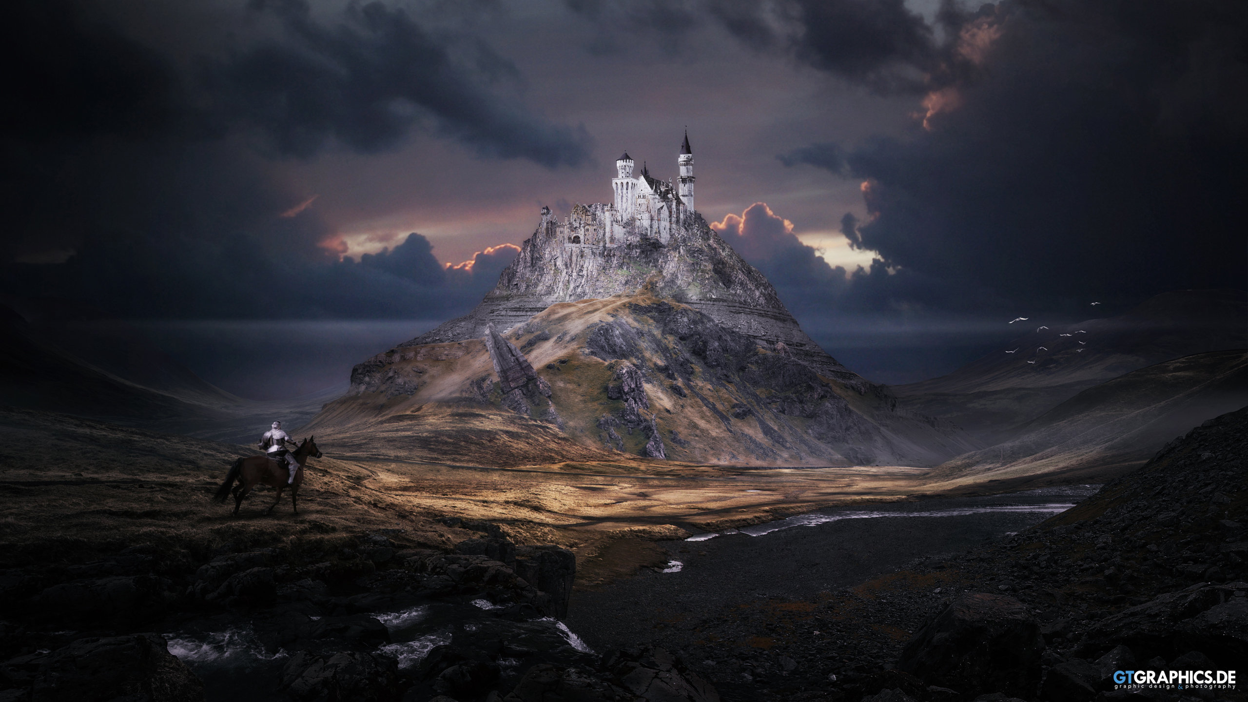 Download mobile wallpaper Landscape, Fantasy, Knight, Castle for free.