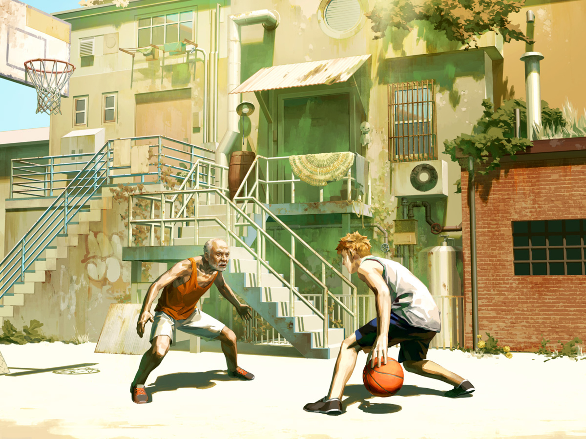 Free download wallpaper Anime, Basketball, Stairs, Original on your PC desktop