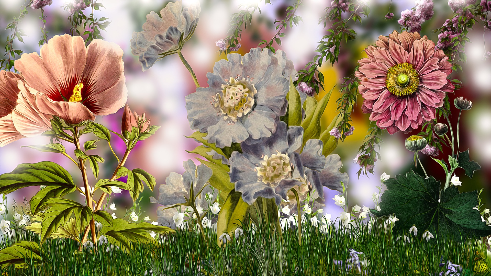 Download mobile wallpaper Flowers, Grass, Flower, Artistic for free.