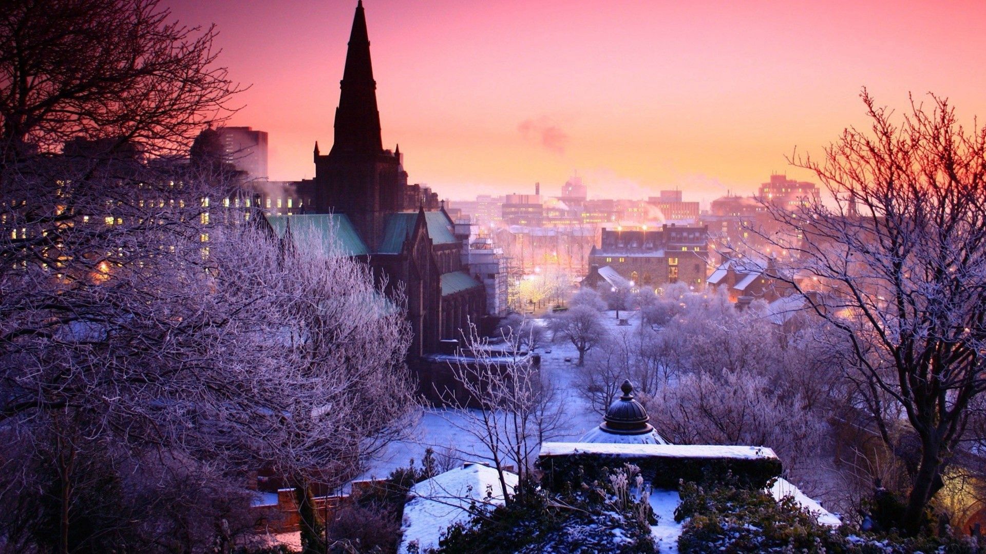 Descarga gratis la imagen Invierno, Cielo, Noche, Ciudad, Árboles, Ciudades en el escritorio de tu PC