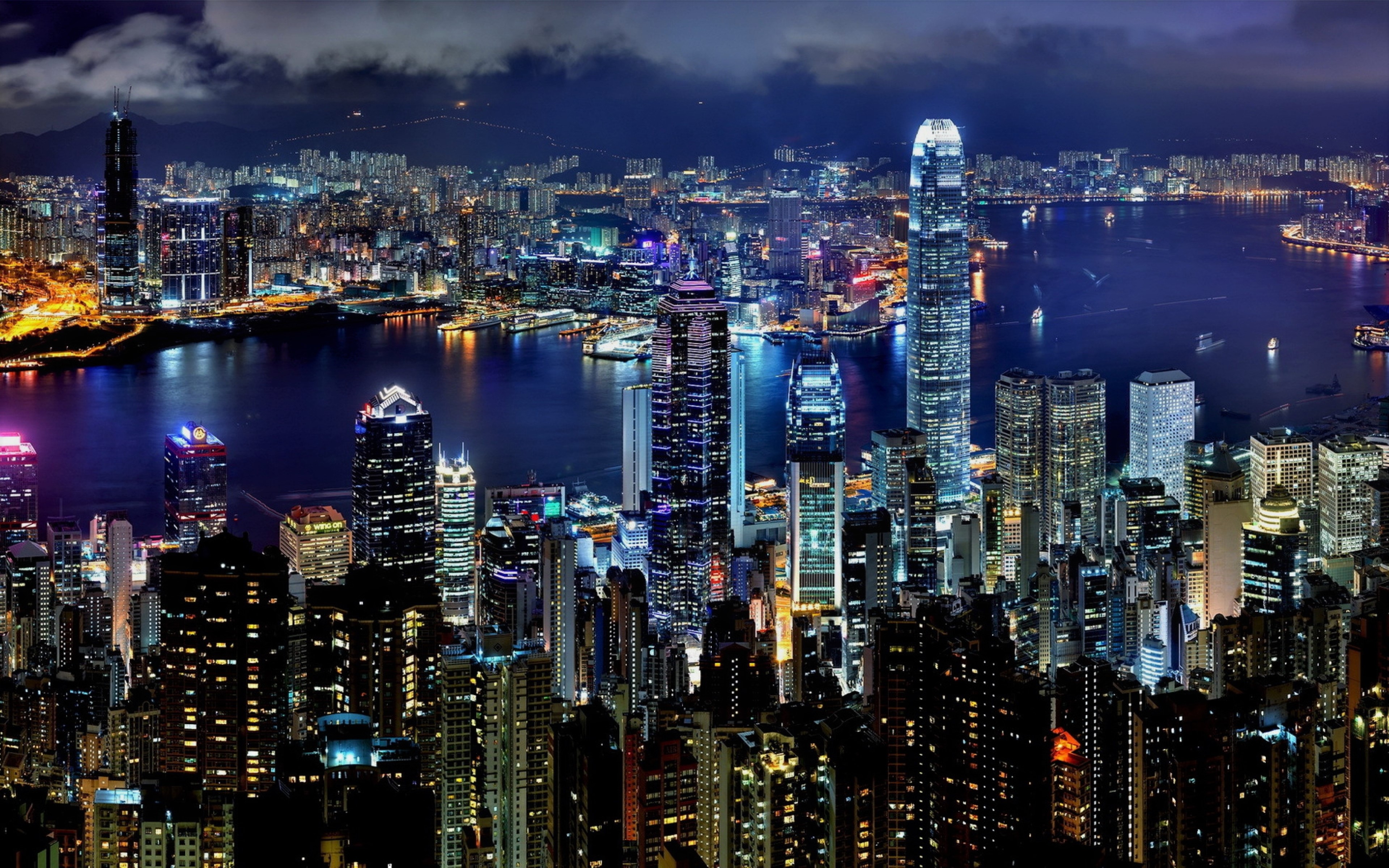 Download mobile wallpaper Night, City, Cityscape, China, Hong Kong, Man Made for free.