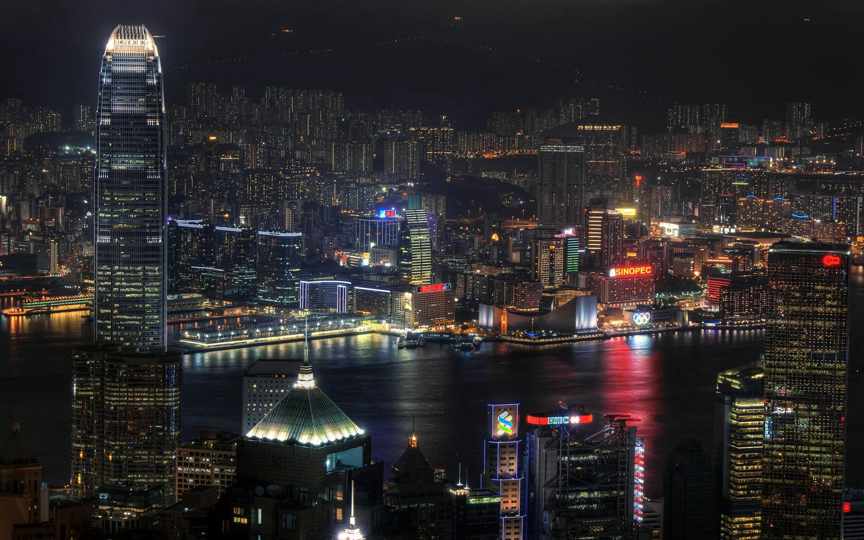 skyscrapers, cities, night, city, neon, china, hong kong, hong kong s a r for android