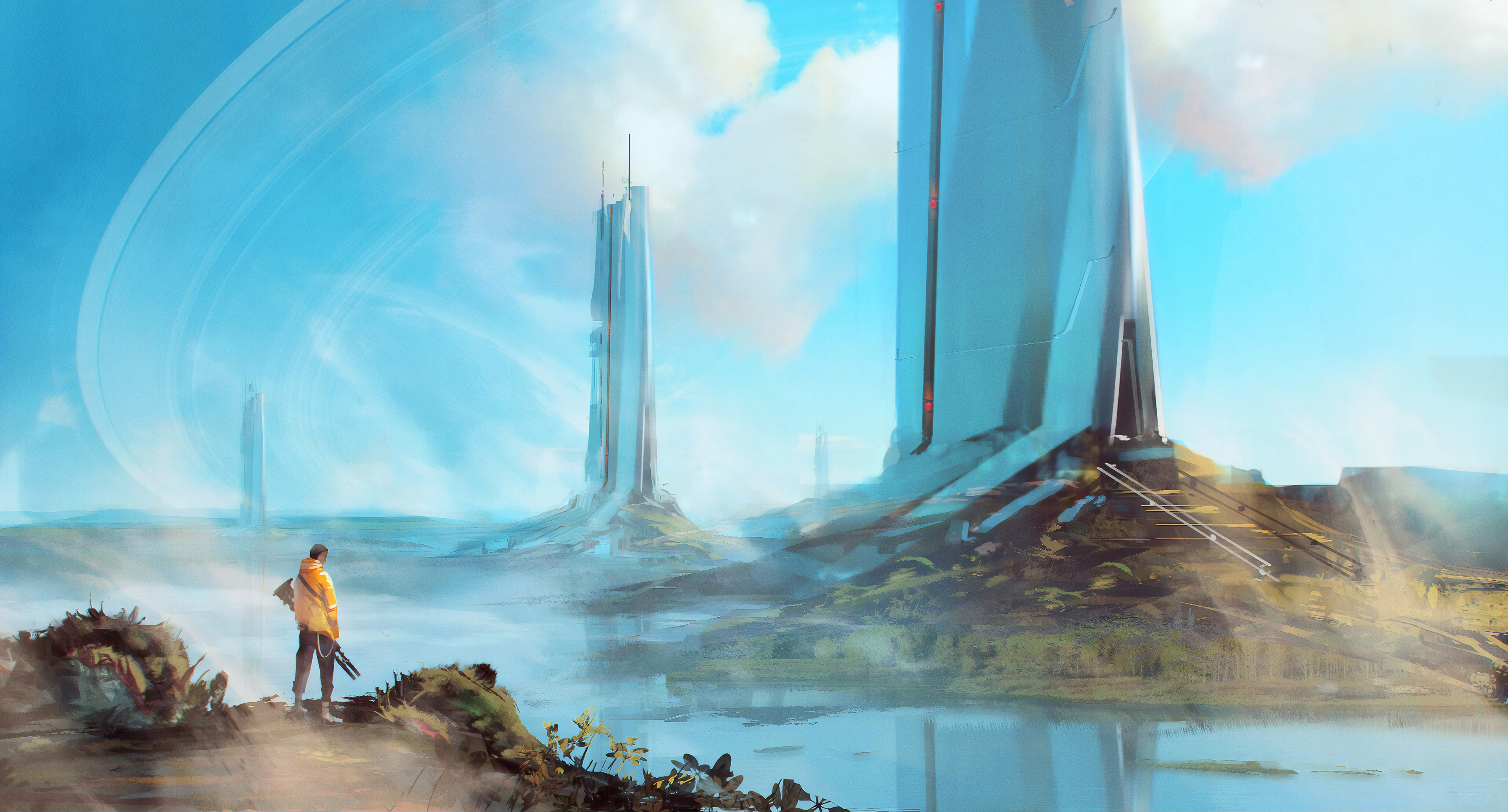 Free download wallpaper Landscape, Building, Sci Fi on your PC desktop