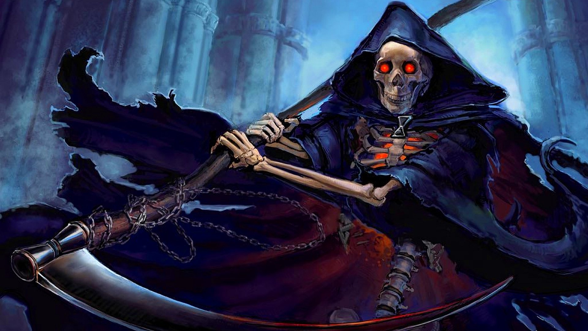 Download mobile wallpaper Dark, Skeleton, Grim Reaper, Scythe for free.