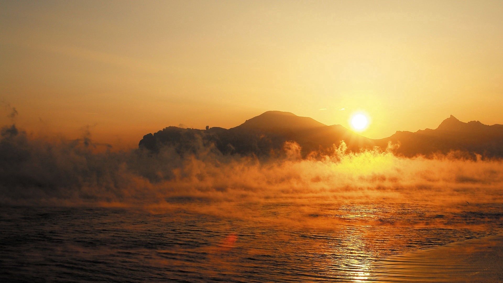 sunrise, nature, water, dawn, fog, rise, morning, evaporation