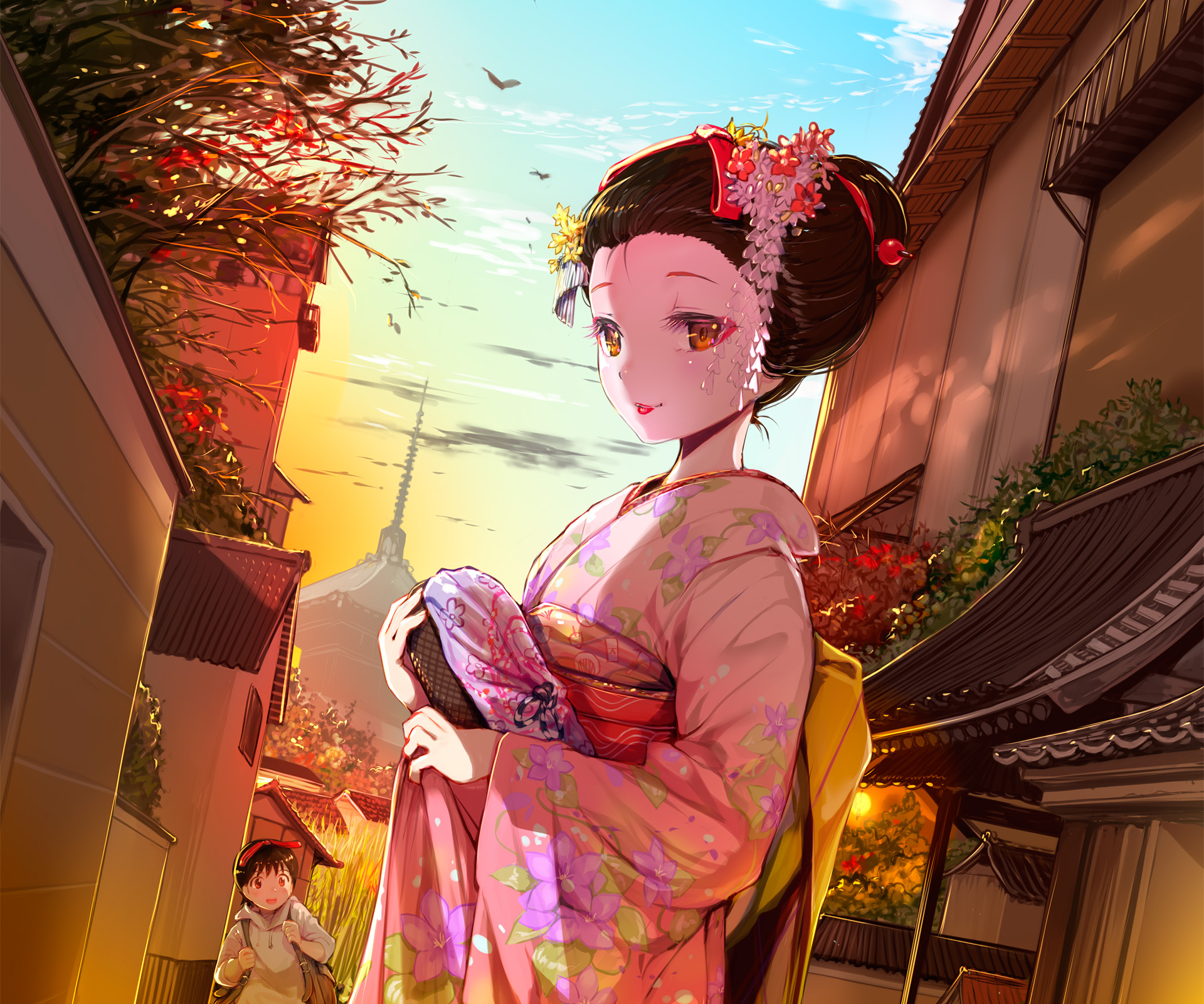 Descarga gratuita de fondo de pantalla para móvil de Kimono, Animado, Geisha, Chica.