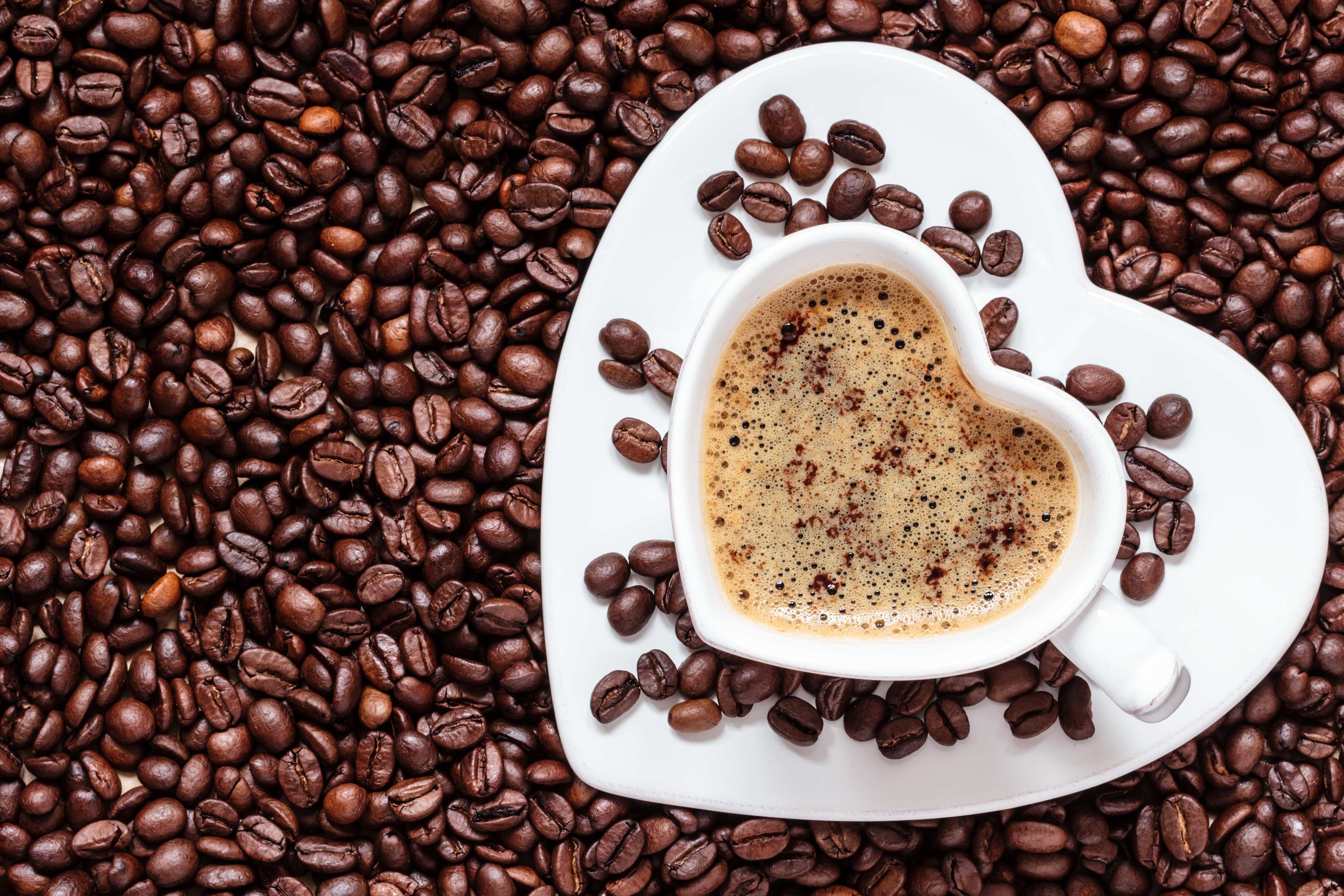 Download mobile wallpaper Food, Coffee, Cup, Coffee Beans, Heart Shaped for free.