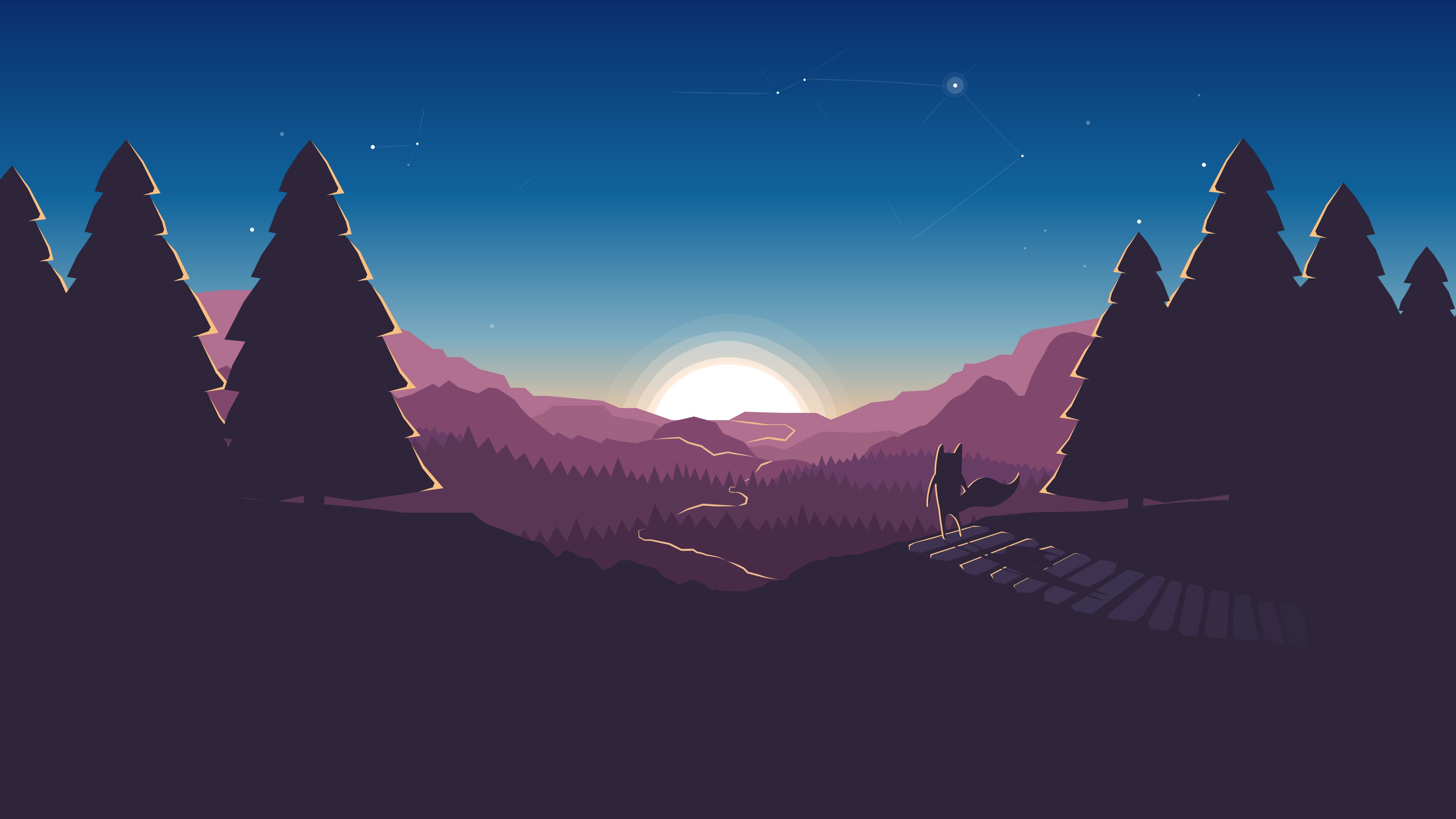 Free download wallpaper Landscape, Nature, Silhouette, Forest, Sunrise, Path, Technology, Firefox on your PC desktop
