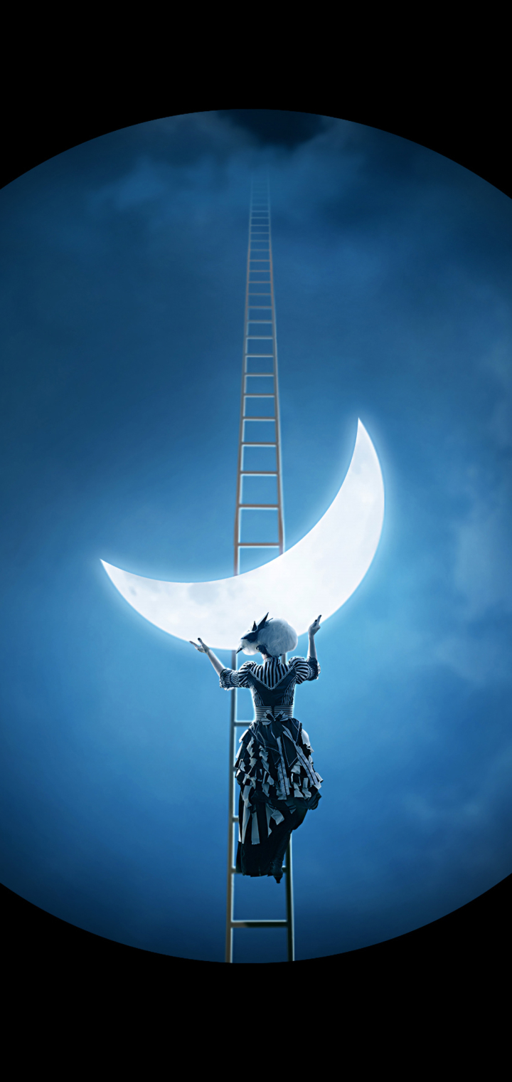 ladder, artistic, moon, crescent Full HD