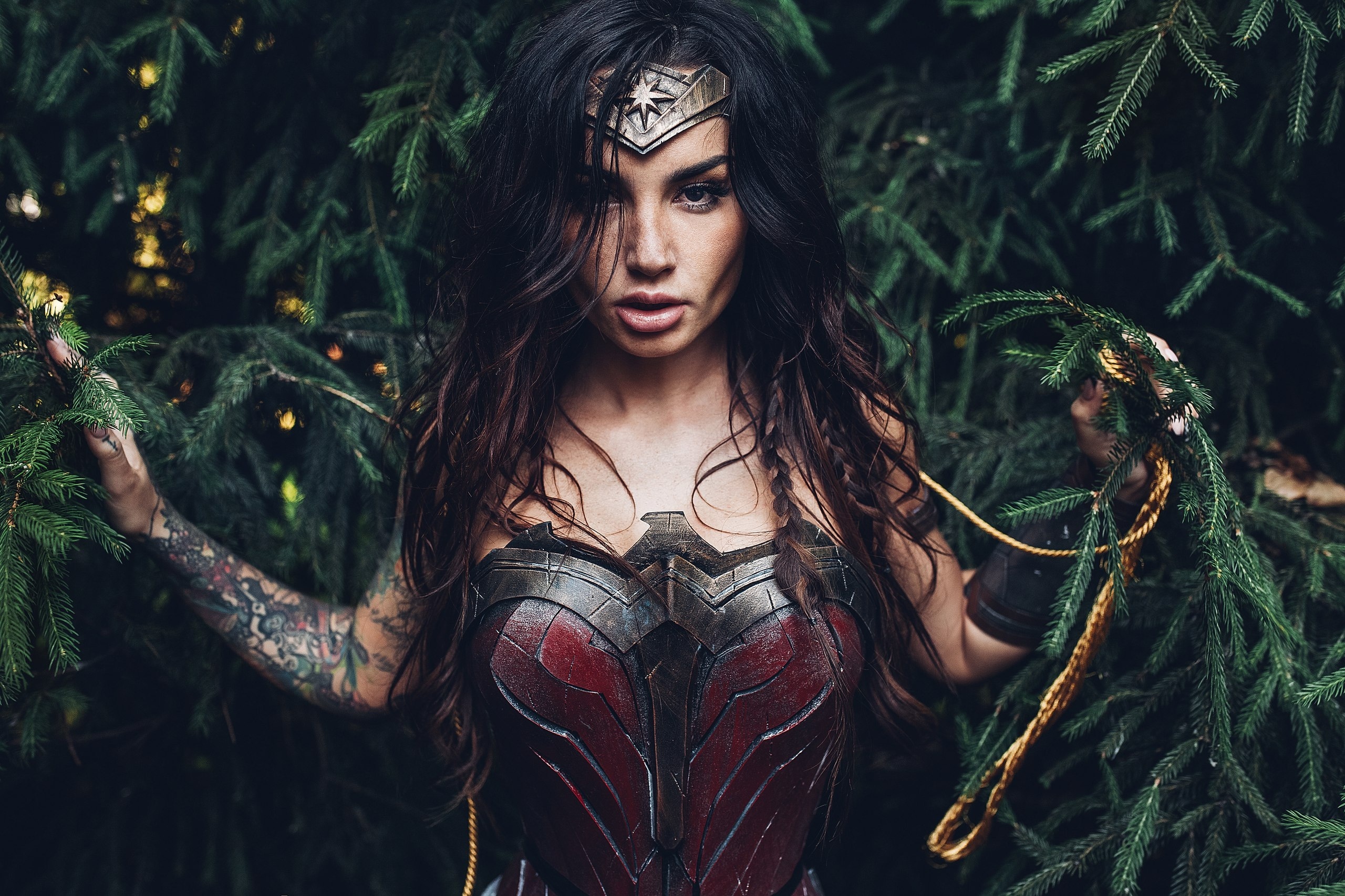 Free download wallpaper Tattoo, Model, Women, Black Hair, Long Hair, Cosplay on your PC desktop