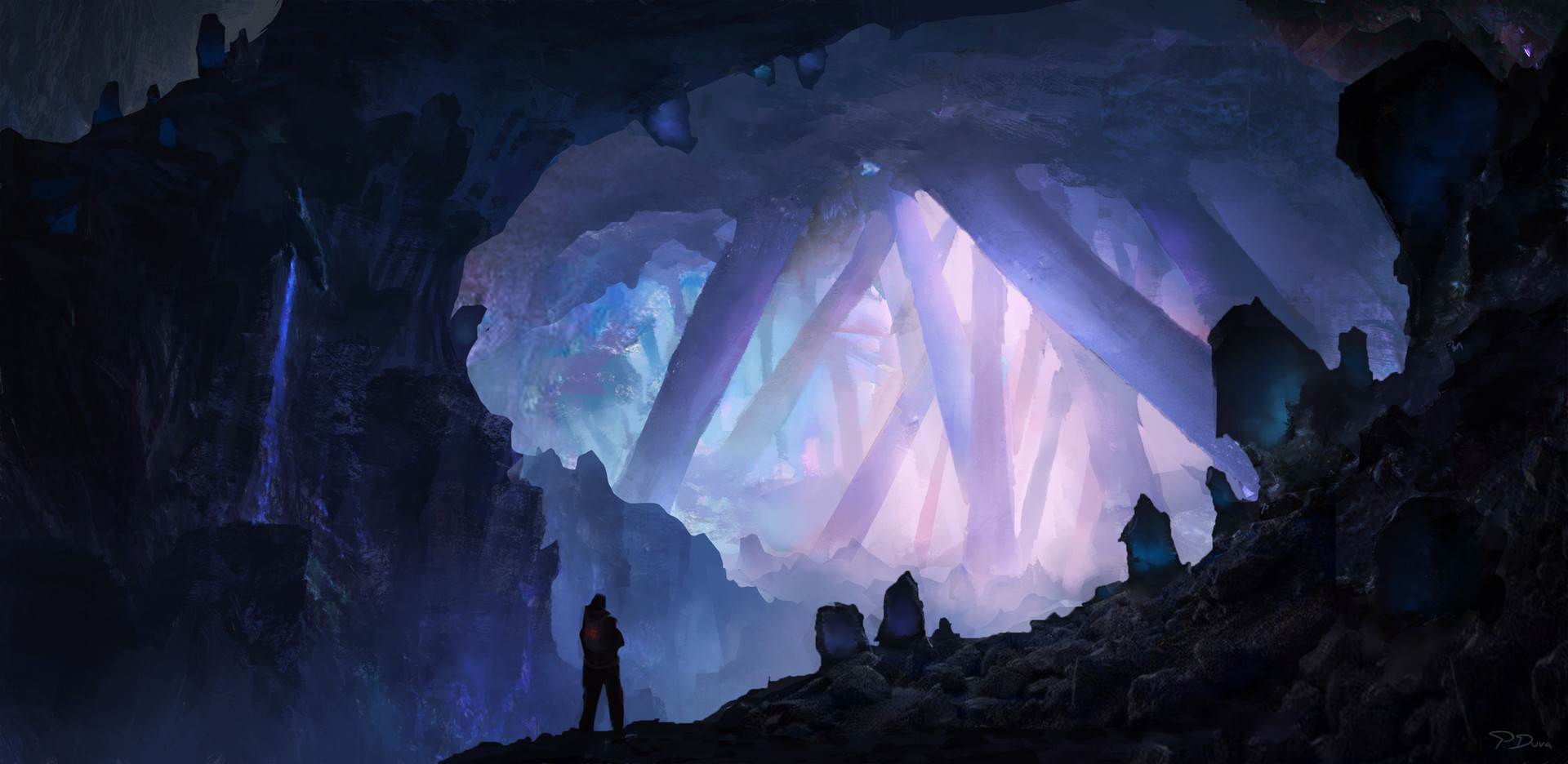 Download mobile wallpaper Fantasy, Dark, Cave, Adventurer for free.