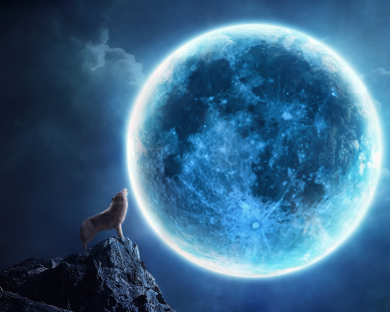 Download mobile wallpaper Animals, Night, Wolfs, Moon for free.