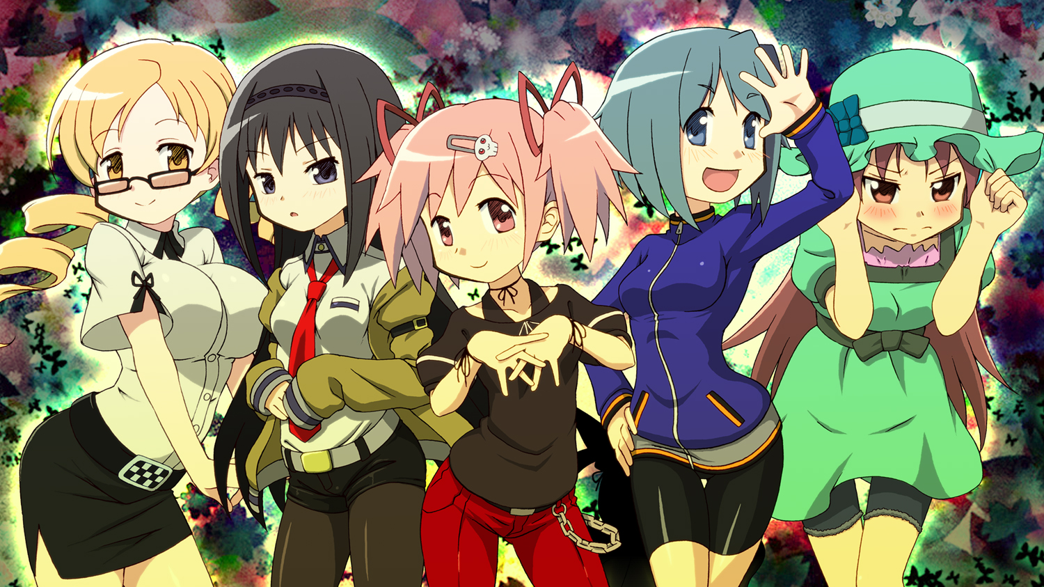 Baixar papel de parede para celular de Anime, Crossover, Kyōko Sakura, Homura Akemi, Madoka Kaname, Mami Tomoe, Sayaka Miki, Steins Gate, Puella Magi Madoka Magica gratuito.