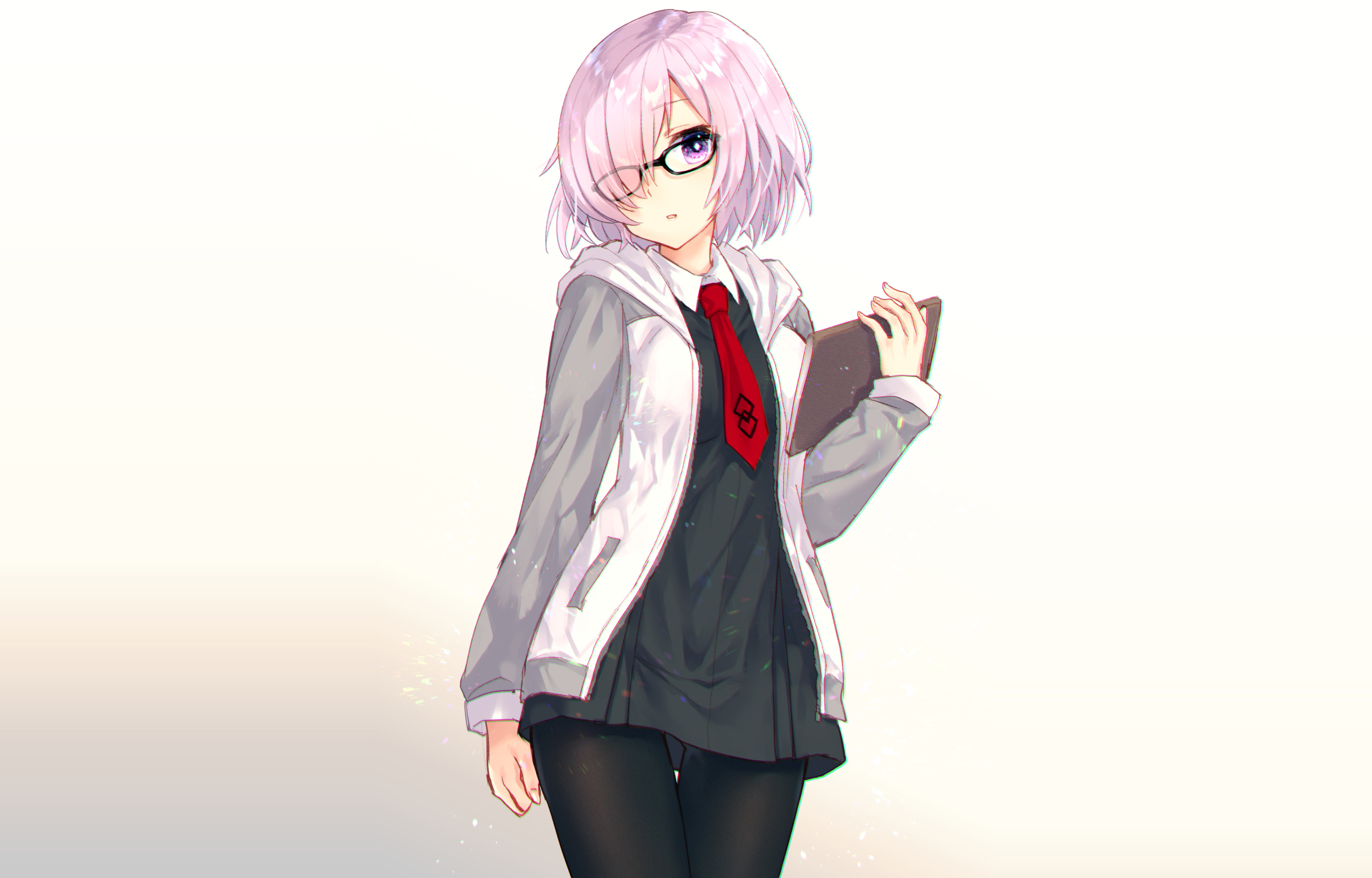 Free download wallpaper Anime, Book, Glasses, Dress, Tie, Short Hair, Black Dress, Pantyhose, Fate (Series), Fate/grand Order, Mashu Kyrielight, Fate Series on your PC desktop