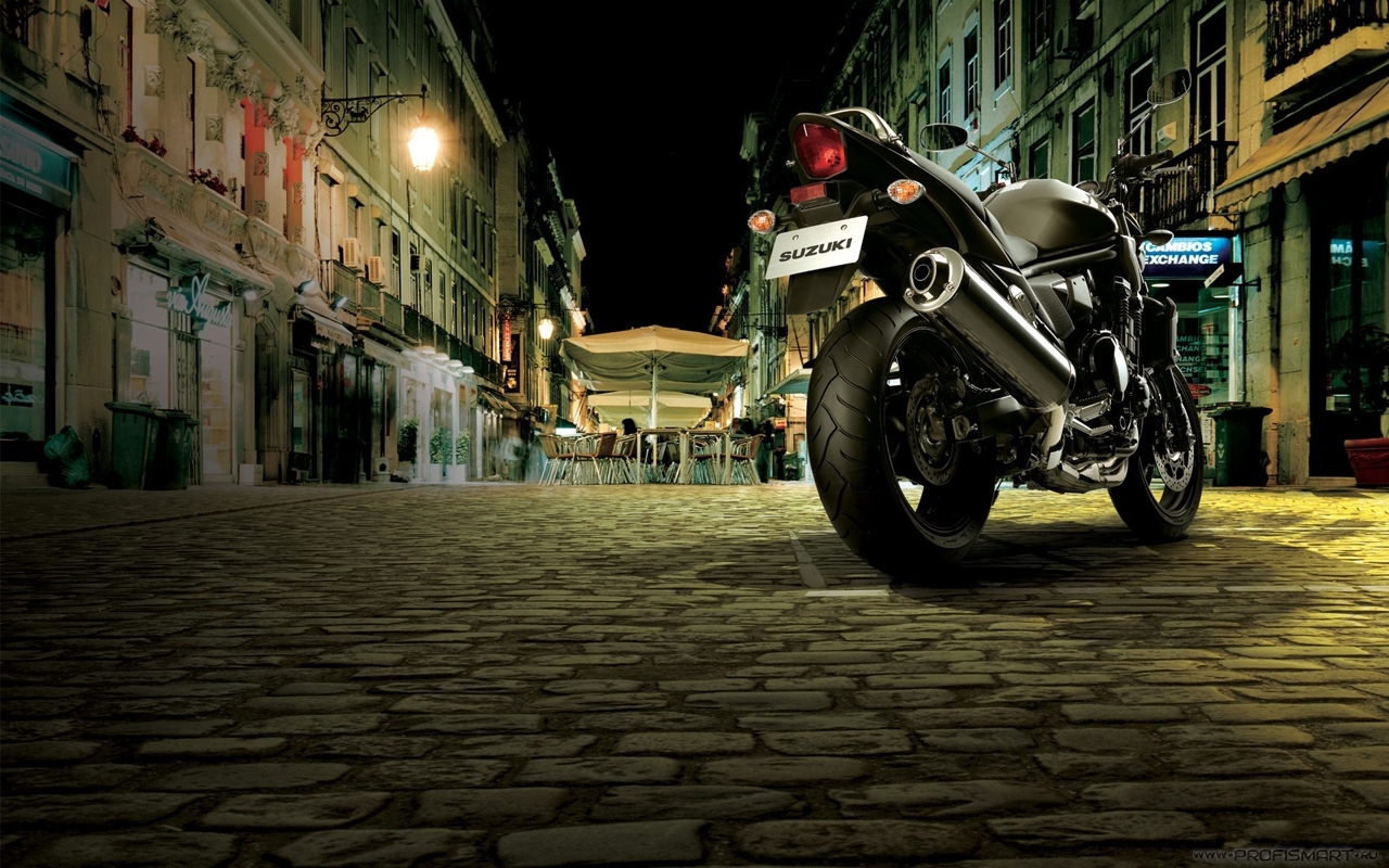 black, transport, landscape, streets, night, motorcycles 5K