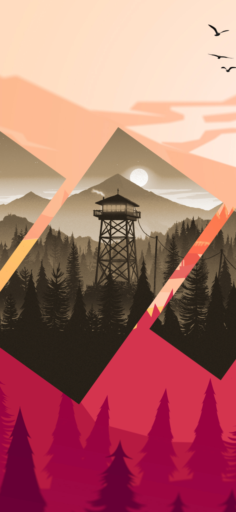 Download mobile wallpaper Mountain, Rectangle, Video Game, Polyscape, Firewatch for free.