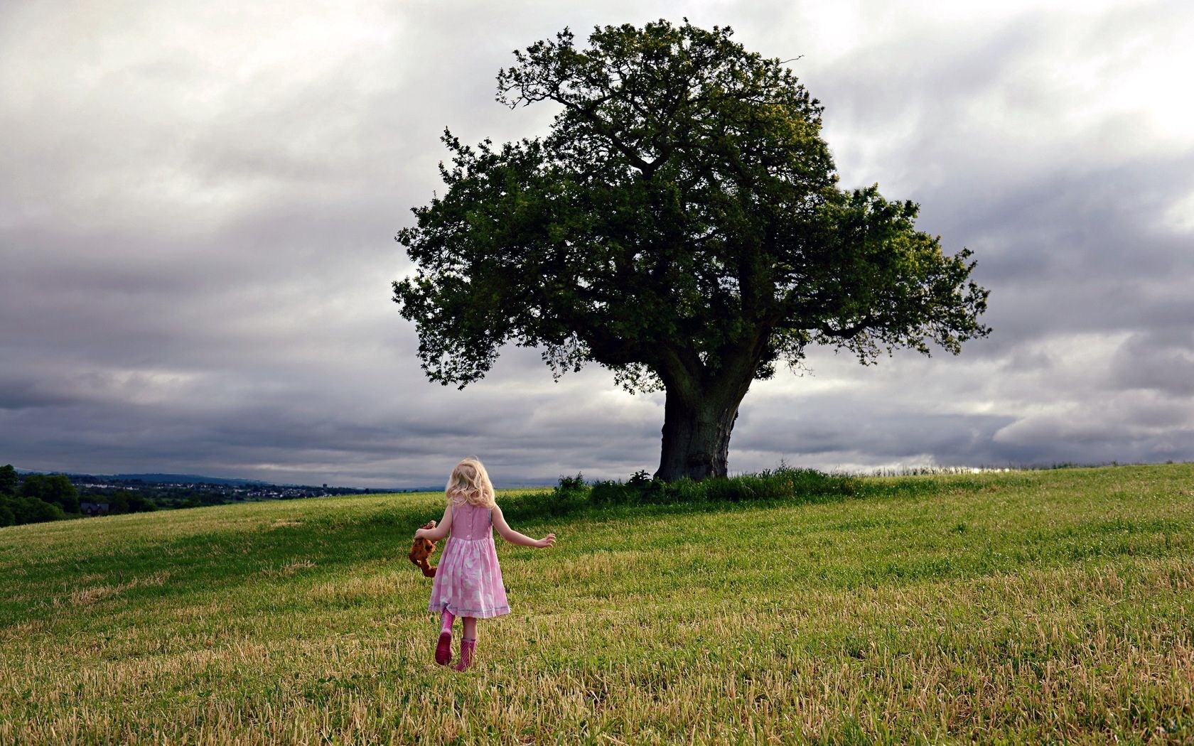 Download mobile wallpaper Tree, Field, Miscellaneous, Wood, Miscellanea, Mood, Girl for free.