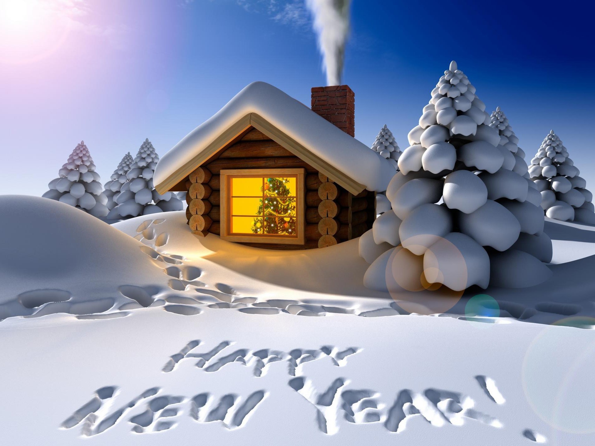 Download mobile wallpaper New Year, Snow, Holiday, Cabin, Happy New Year for free.