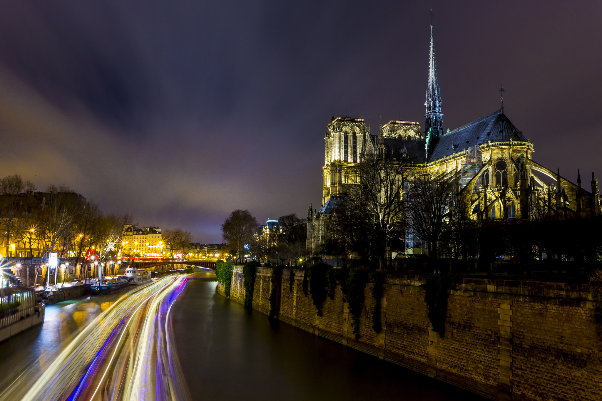 Download mobile wallpaper Night, Light, Cathedral, Notre Dame De Paris, Religious, Time Lapse, Cathedrals for free.