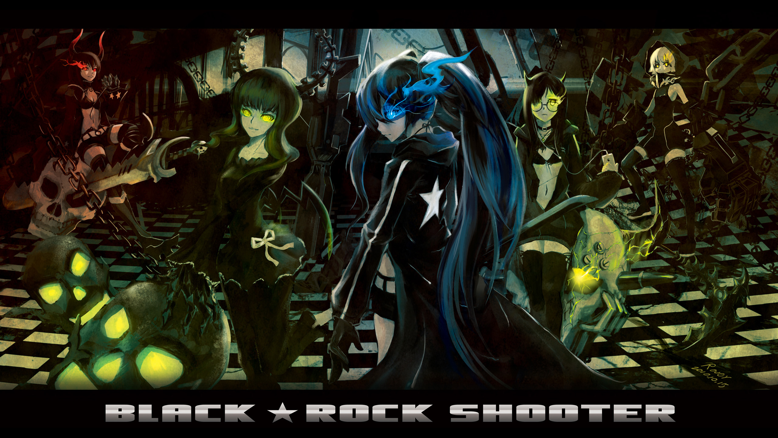anime, black rock shooter, black gold saw, dead master (black rock shooter), strength (black rock shooter)