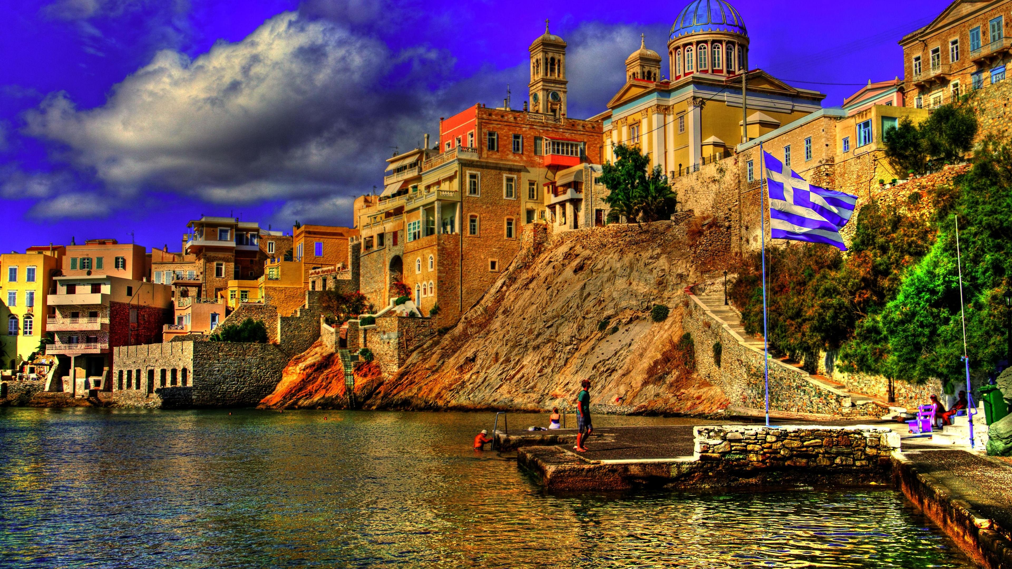 Download mobile wallpaper Building, Coastline, Greece, Town, Man Made, Towns for free.