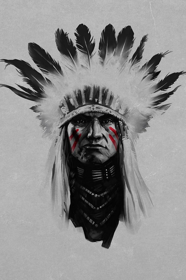 Download mobile wallpaper Drawing, Artistic, Black & White, Native American for free.