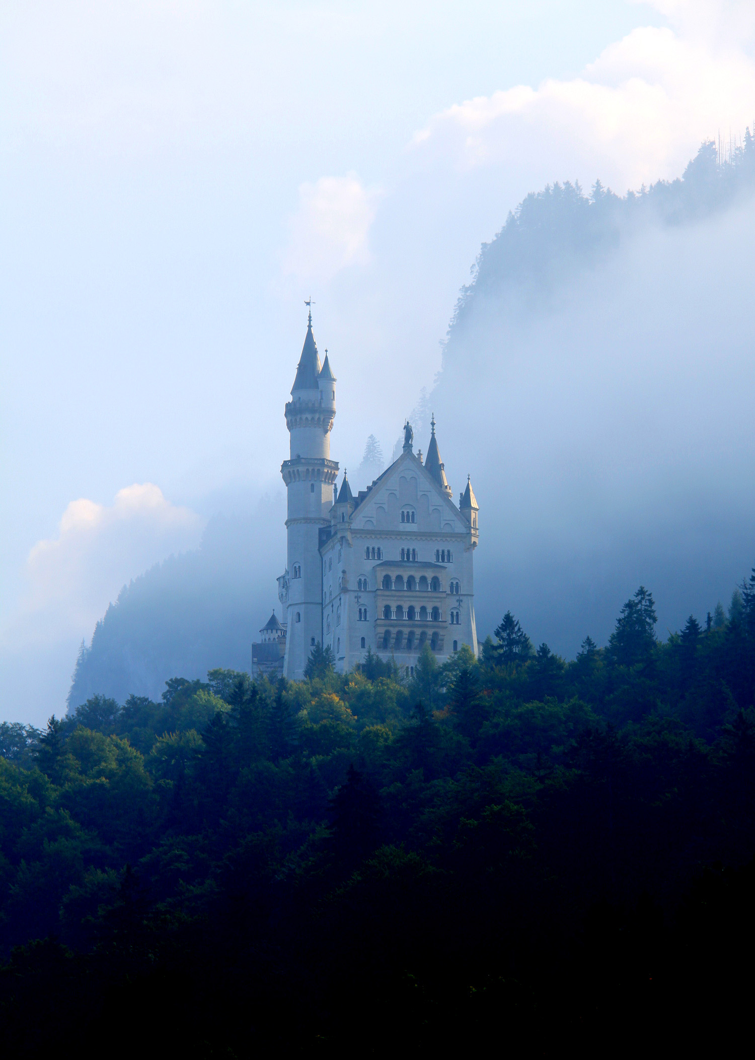 Free download wallpaper Nature, Tower, Lock, Forest, Palace, Fog on your PC desktop