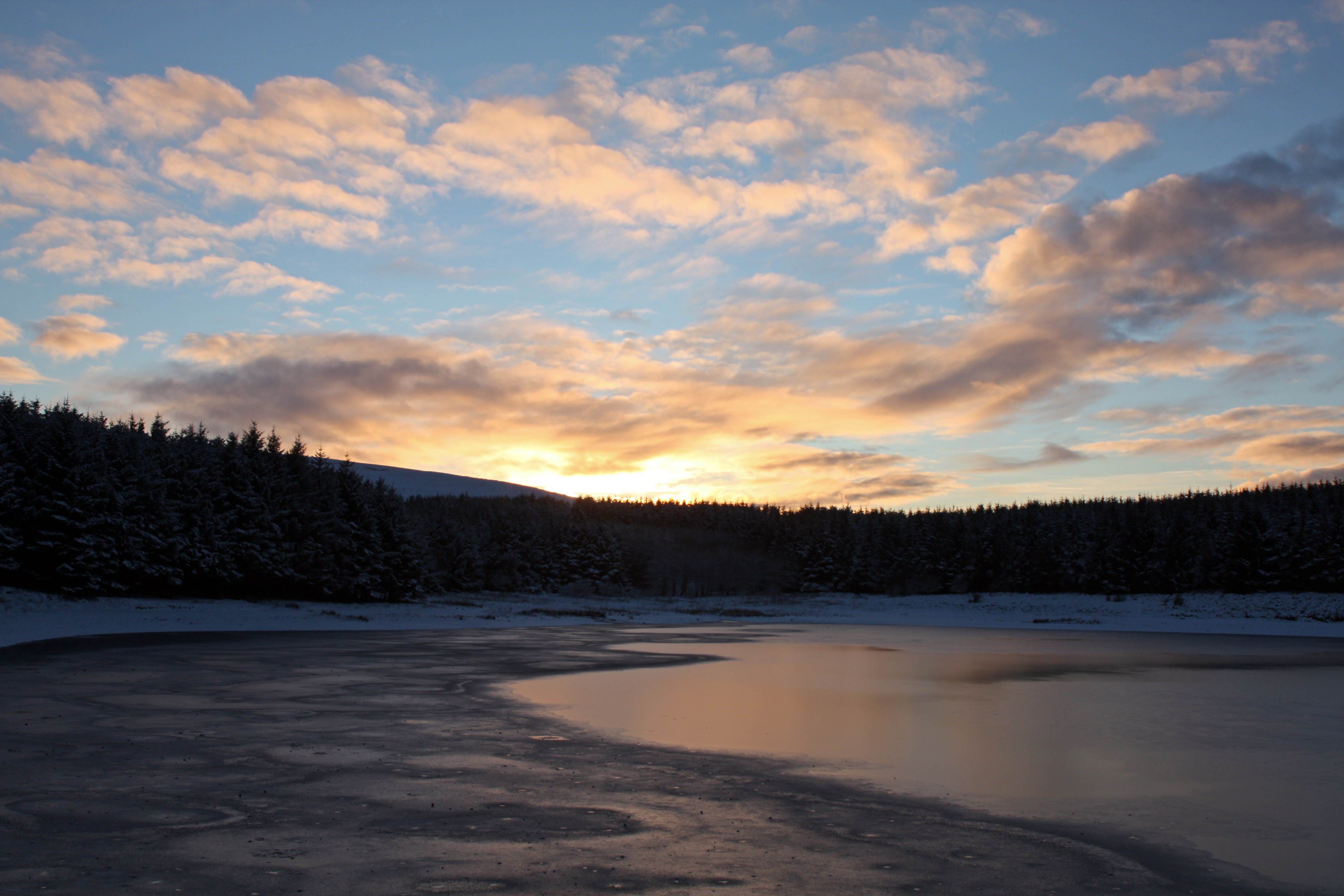 Download mobile wallpaper Nature, Snow, Lake, Forest, Winter, Ice, Sunset, Landscape for free.