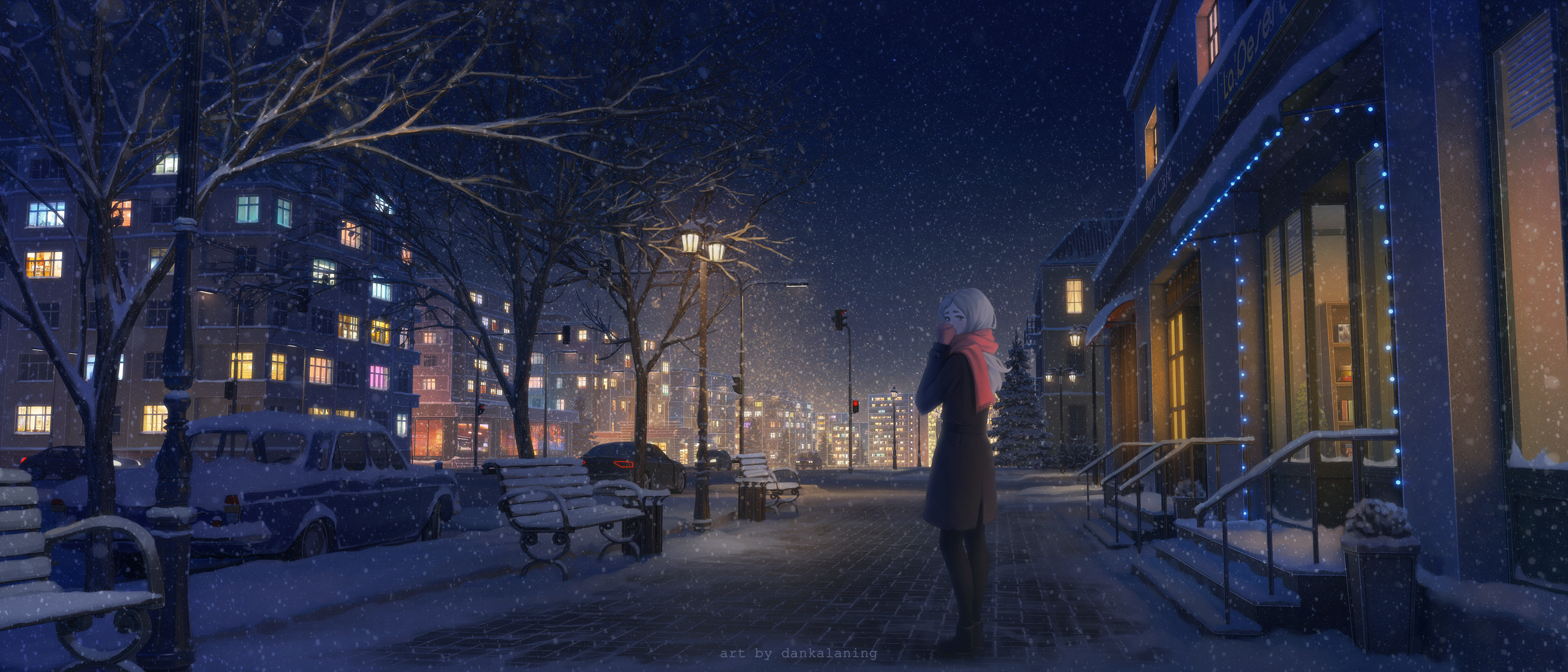 Handy-Wallpaper Winter, Mädchen, Nacht, Animes kostenlos herunterladen.