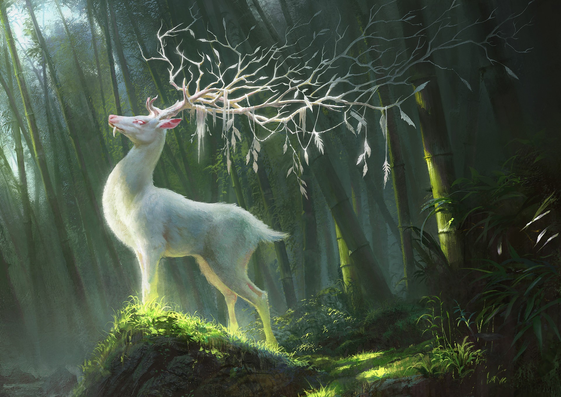 Free download wallpaper Fantasy, Bamboo, Deer, Fantasy Animals on your PC desktop