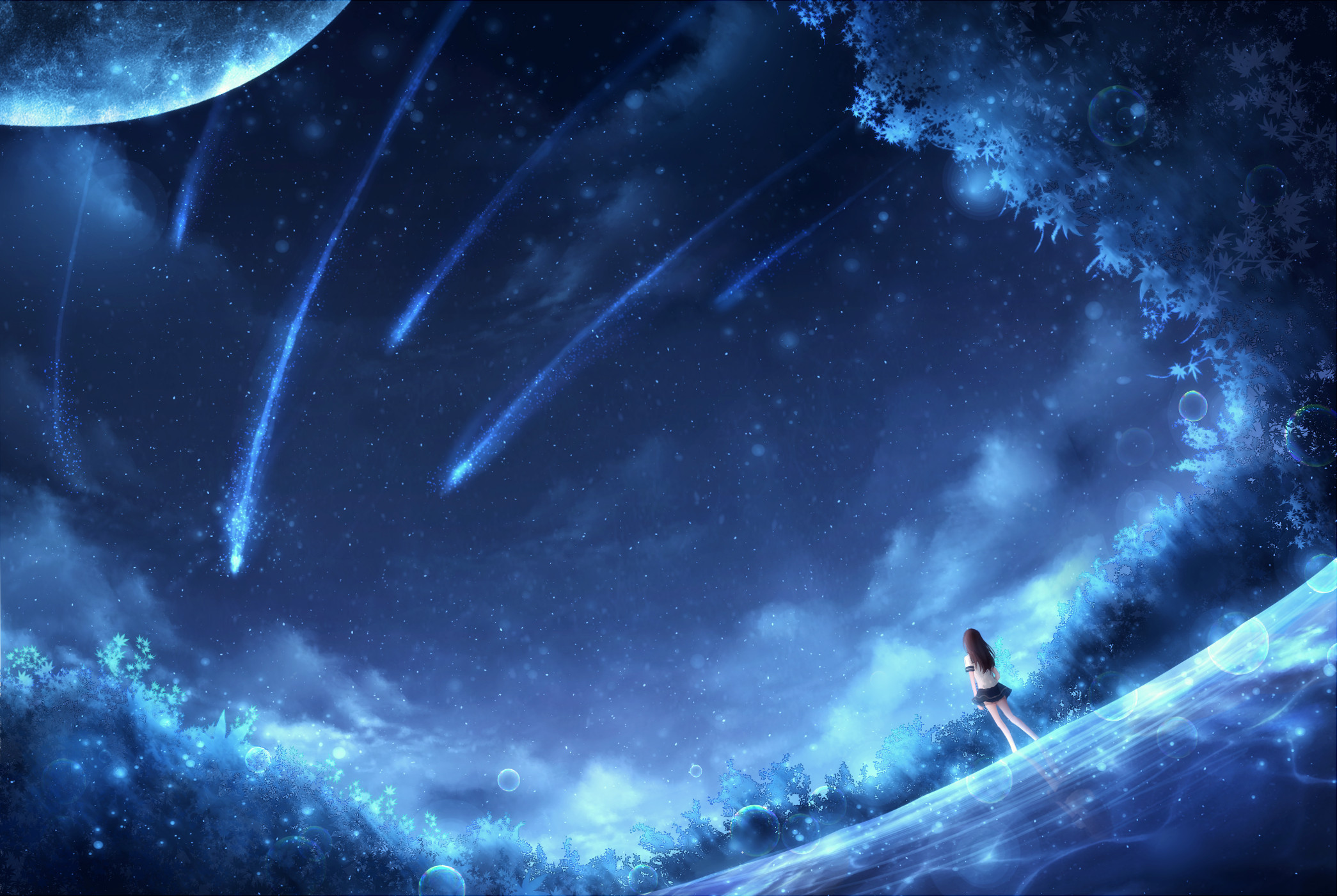Download mobile wallpaper Anime, Fantasy, Night, Planet, Comet, Original for free.