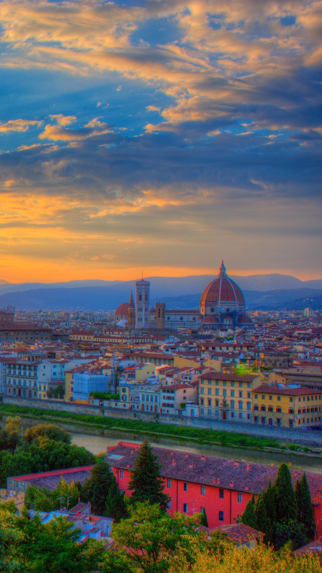 Handy-Wallpaper Städte, Architektur, Italien, Stadt, Florenz, Himmel, Sonnenuntergang, Sonne, Die Architektur, Menschengemacht, Großstadt kostenlos herunterladen.