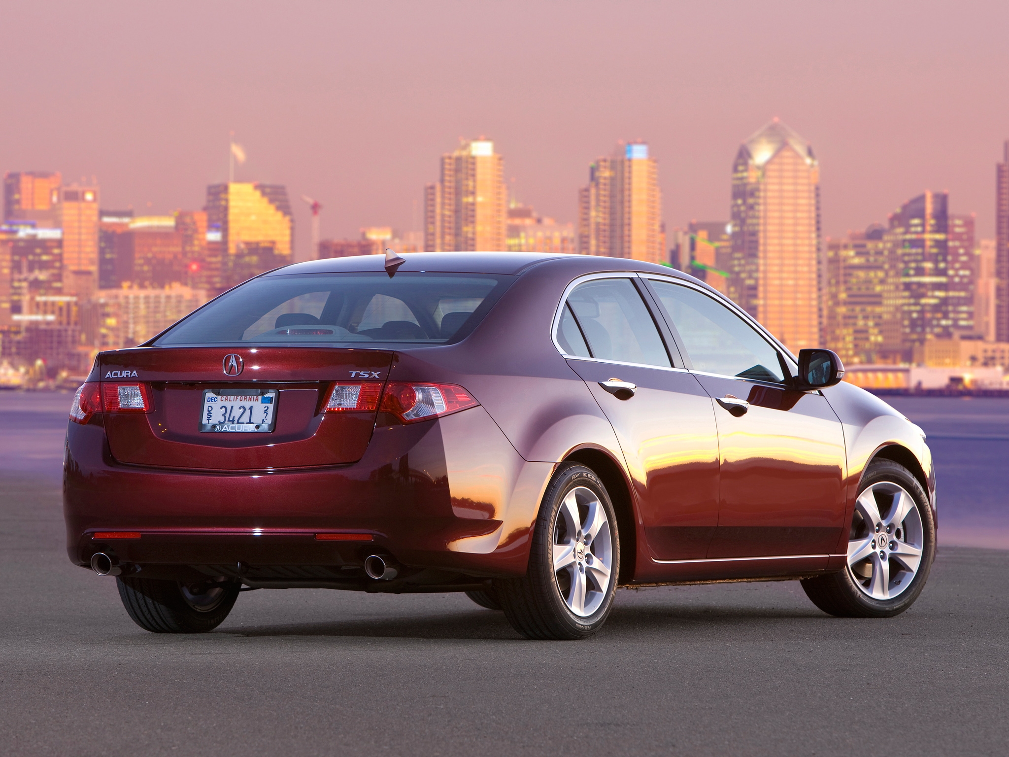houses, auto, acura, cars, red, city, lights, asphalt, back view, rear view, style, akura, 2008, tsx