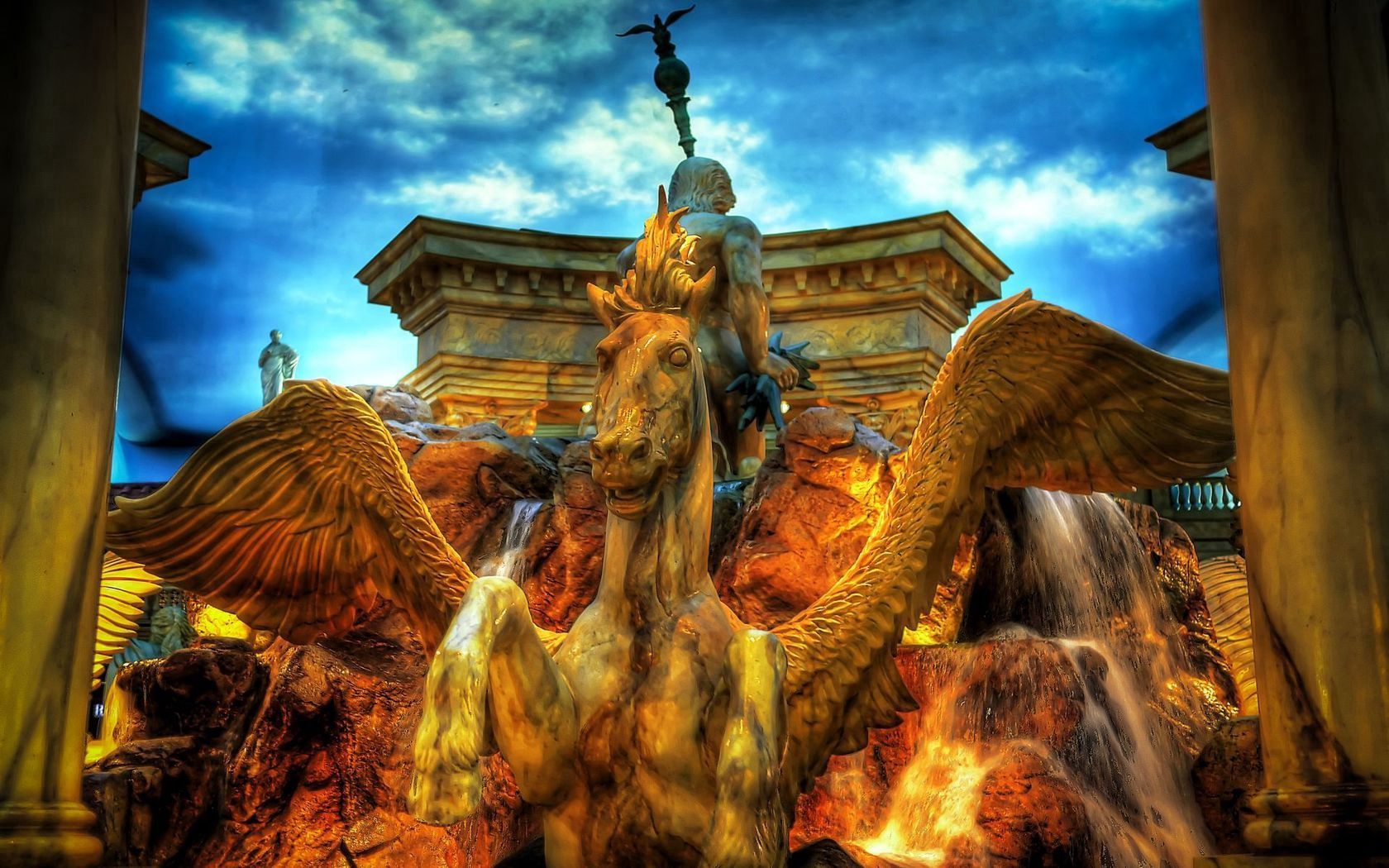 Download mobile wallpaper Cities, City, Fountain, Pegasus, Hdr for free.