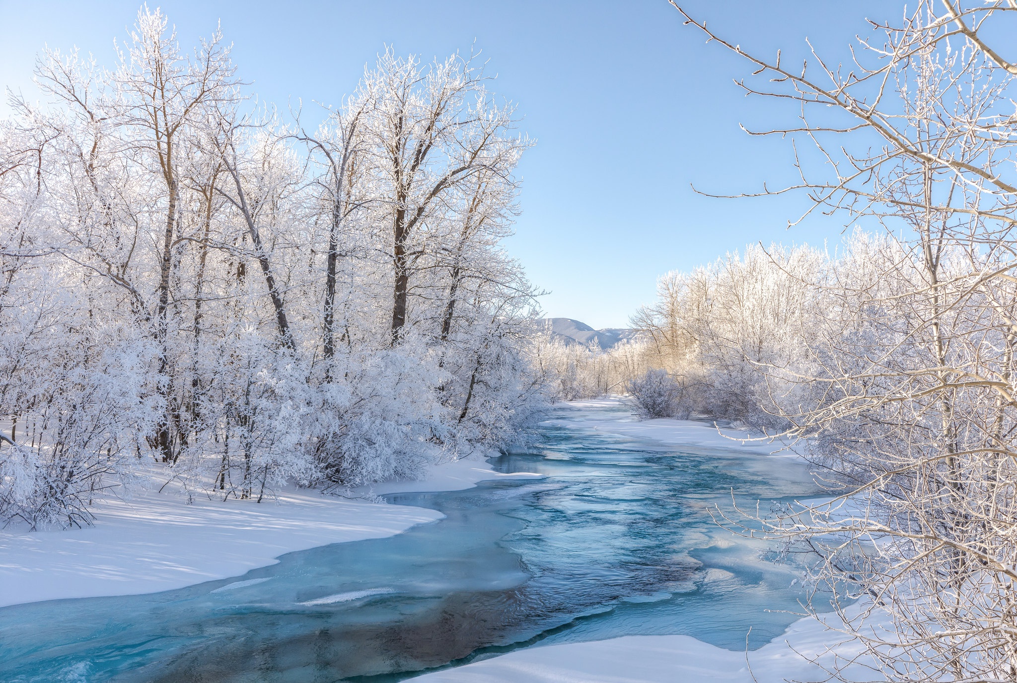 Download mobile wallpaper Winter, Nature, Snow, Earth, River for free.