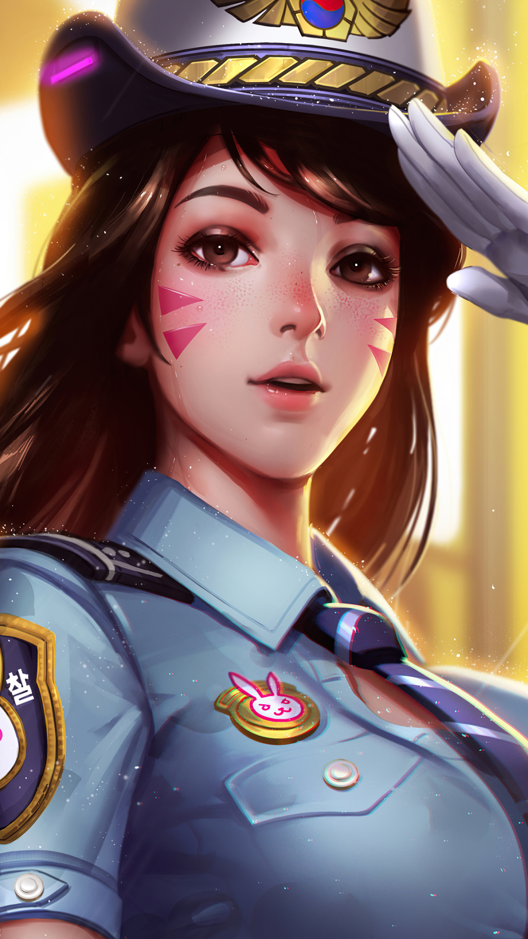 Handy-Wallpaper Overwatch, Polizei, Braune Augen, Computerspiele, Braune Haare, Uniform, D Va (Overwatch) kostenlos herunterladen.