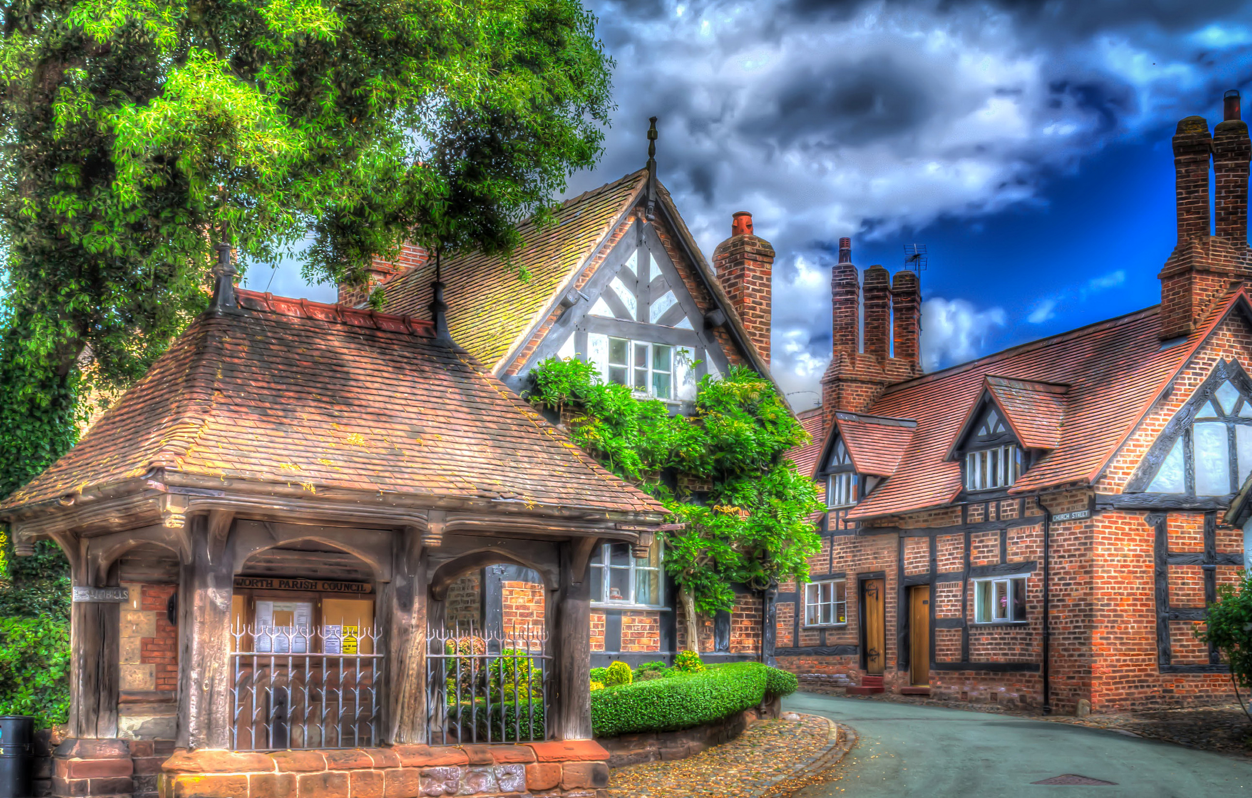 Free download wallpaper House, Hdr, Street, Brick, Photography, England, Little Budworth on your PC desktop