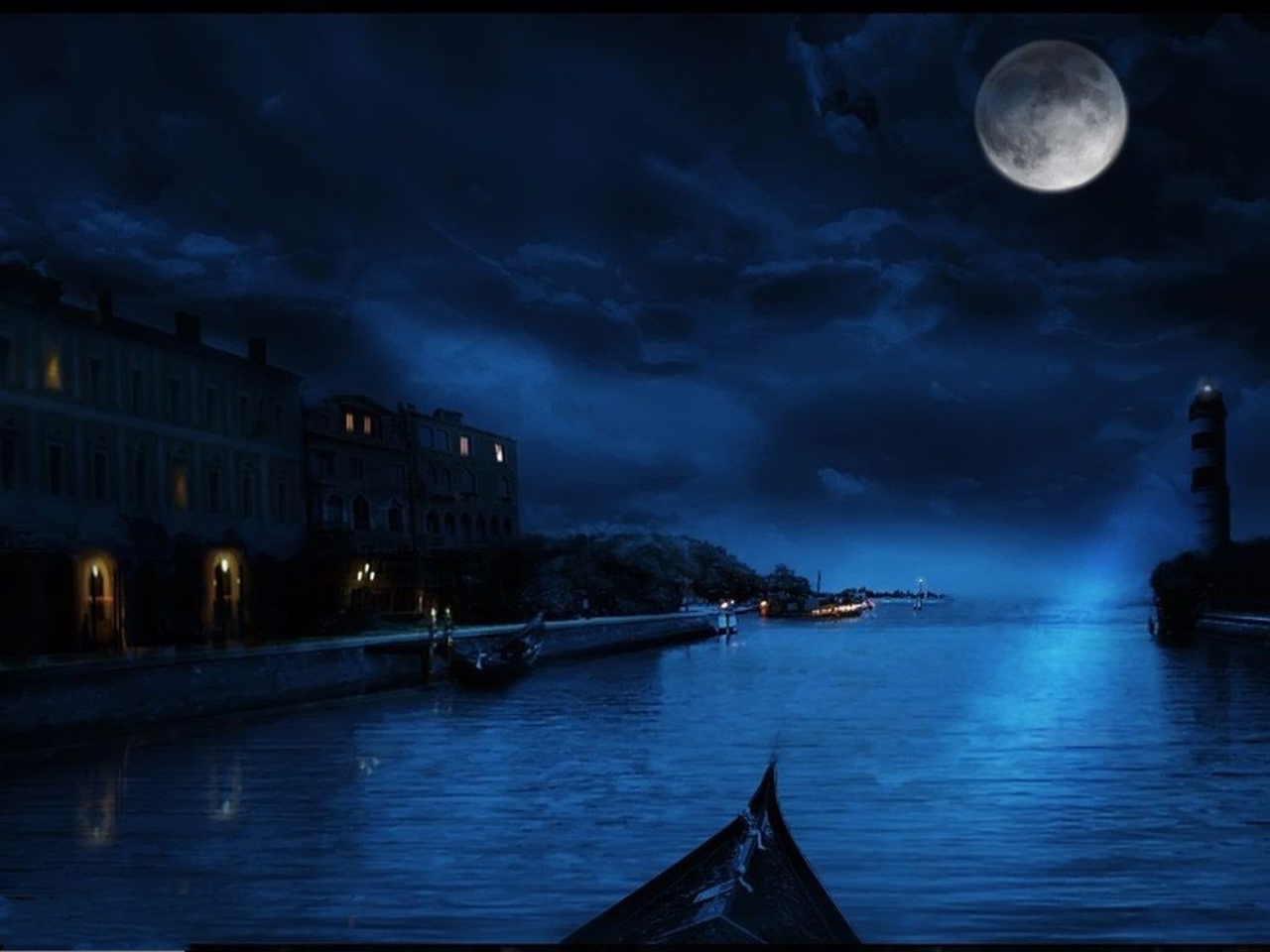 Free download wallpaper Landscape, Water, Night, Moon, Artistic on your PC desktop