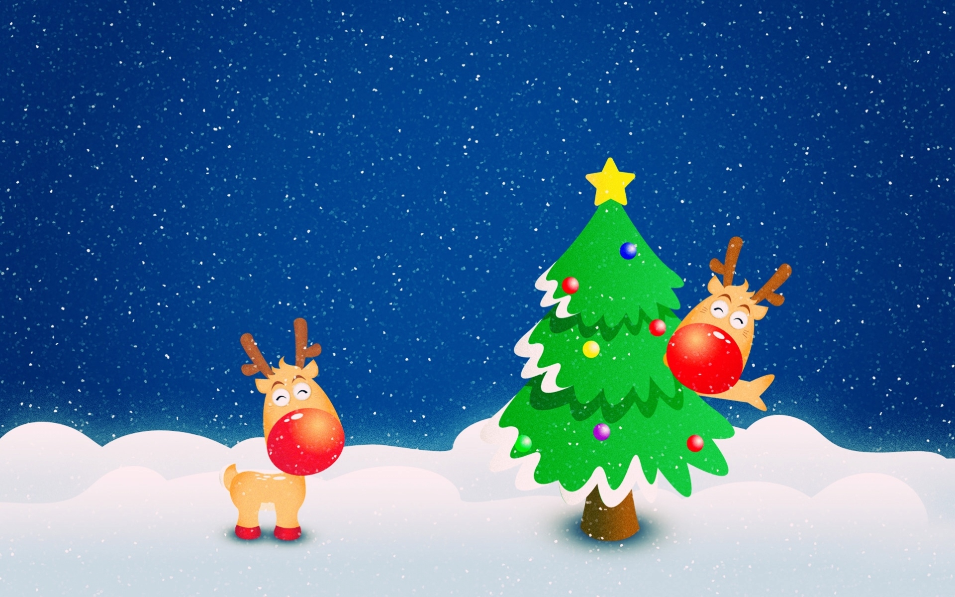 Free download wallpaper Night, Snow, Tree, Christmas, Holiday, Christmas Tree, Reindeer on your PC desktop