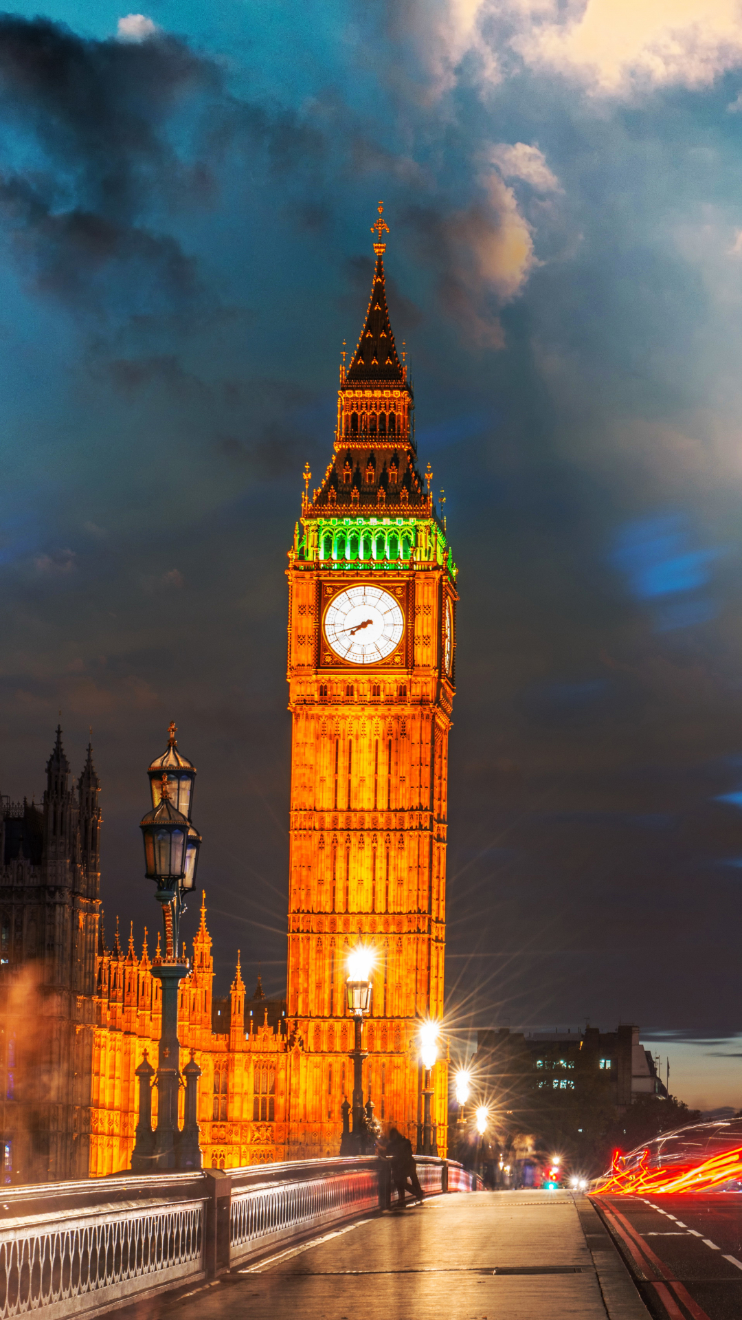 Download mobile wallpaper Night, Twilight, Monuments, London, Big Ben, Building, Light, Road, United Kingdom, Man Made, Time Lapse for free.