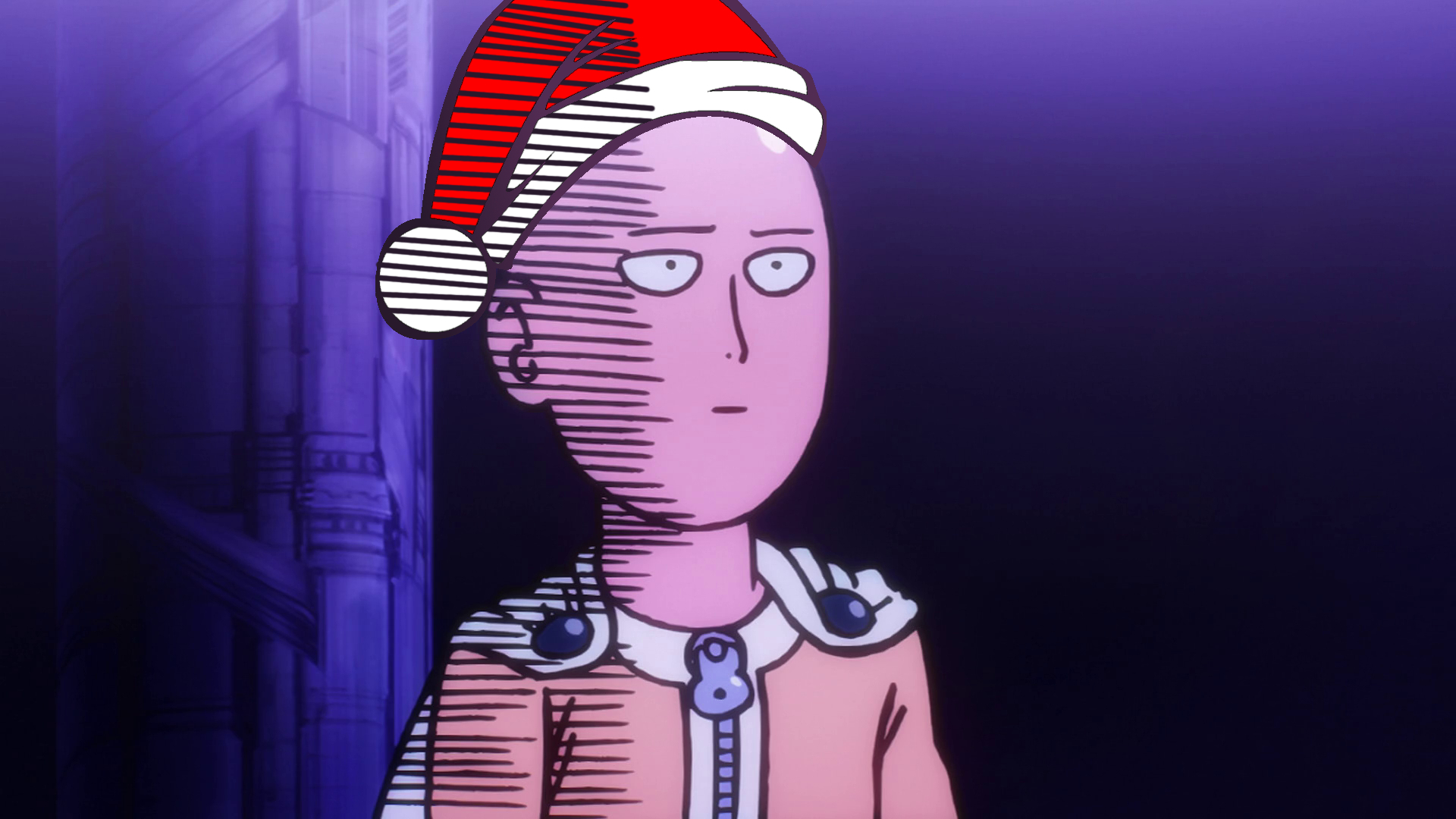saitama (one punch man), christmas, anime, one punch man, santa hat