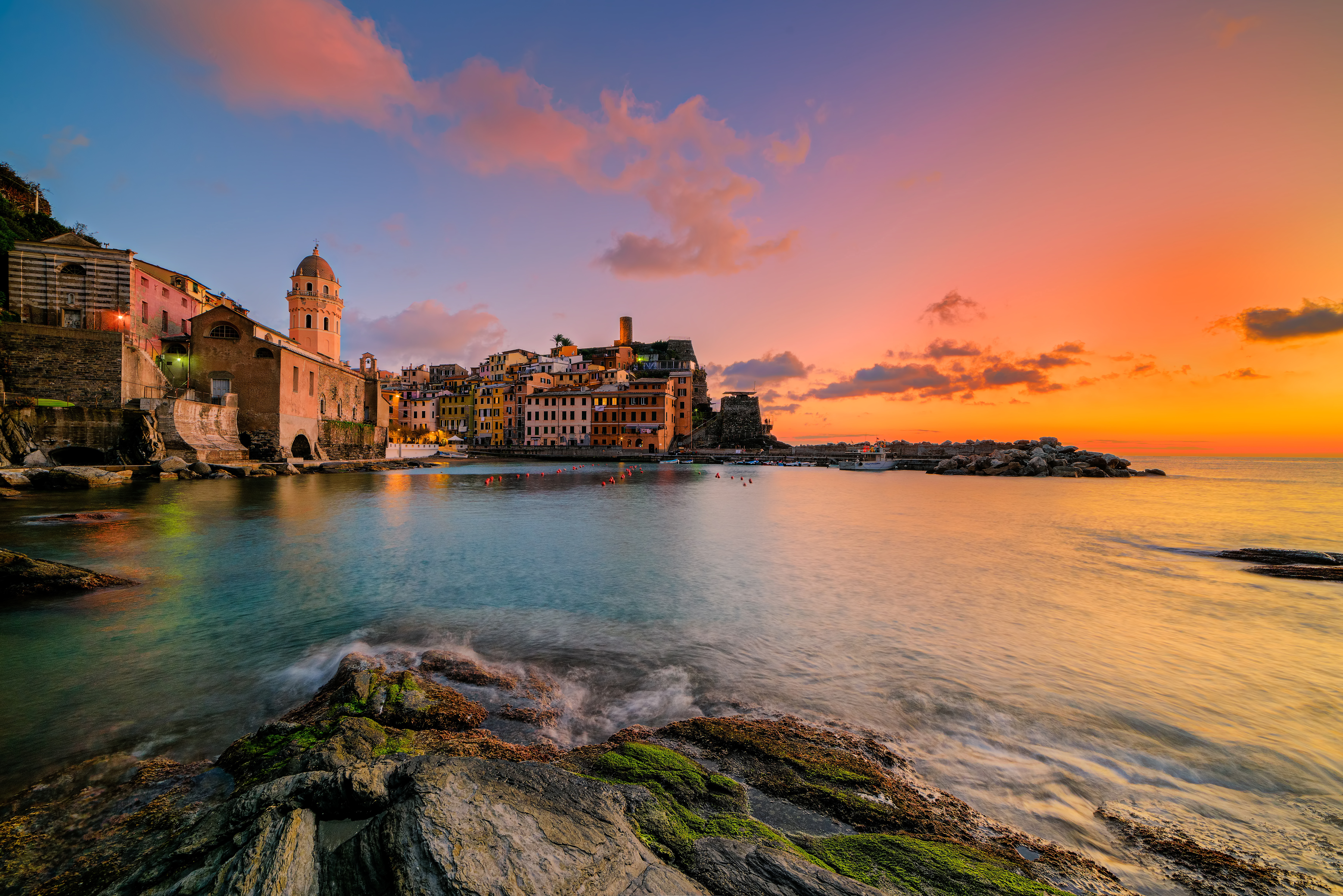 man made, vernazza, cinque terre, city, house, italy, liguria, ocean, sunset, town, towns