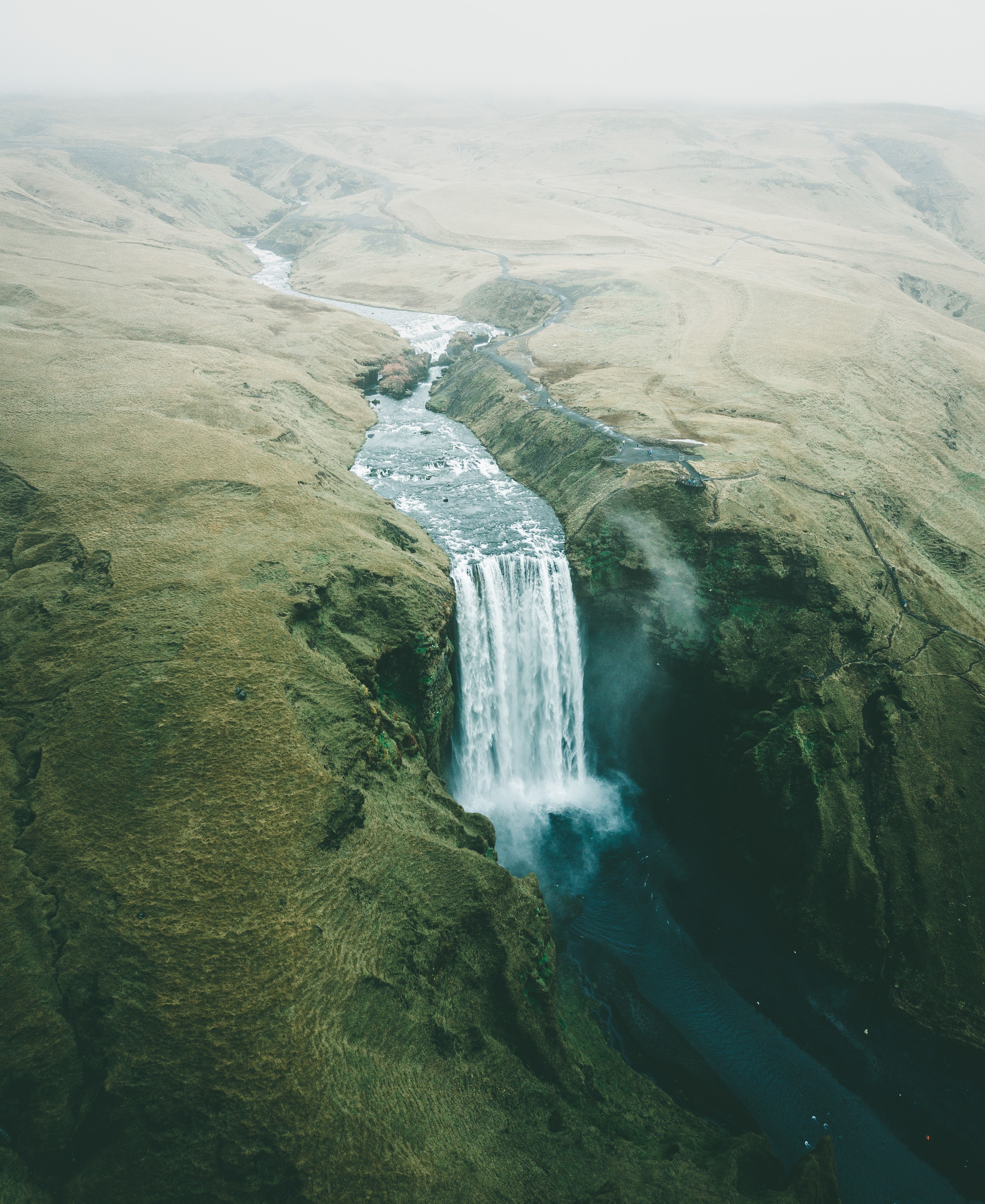 flow, nature, water, waterfall, fog, break, precipice Phone Background