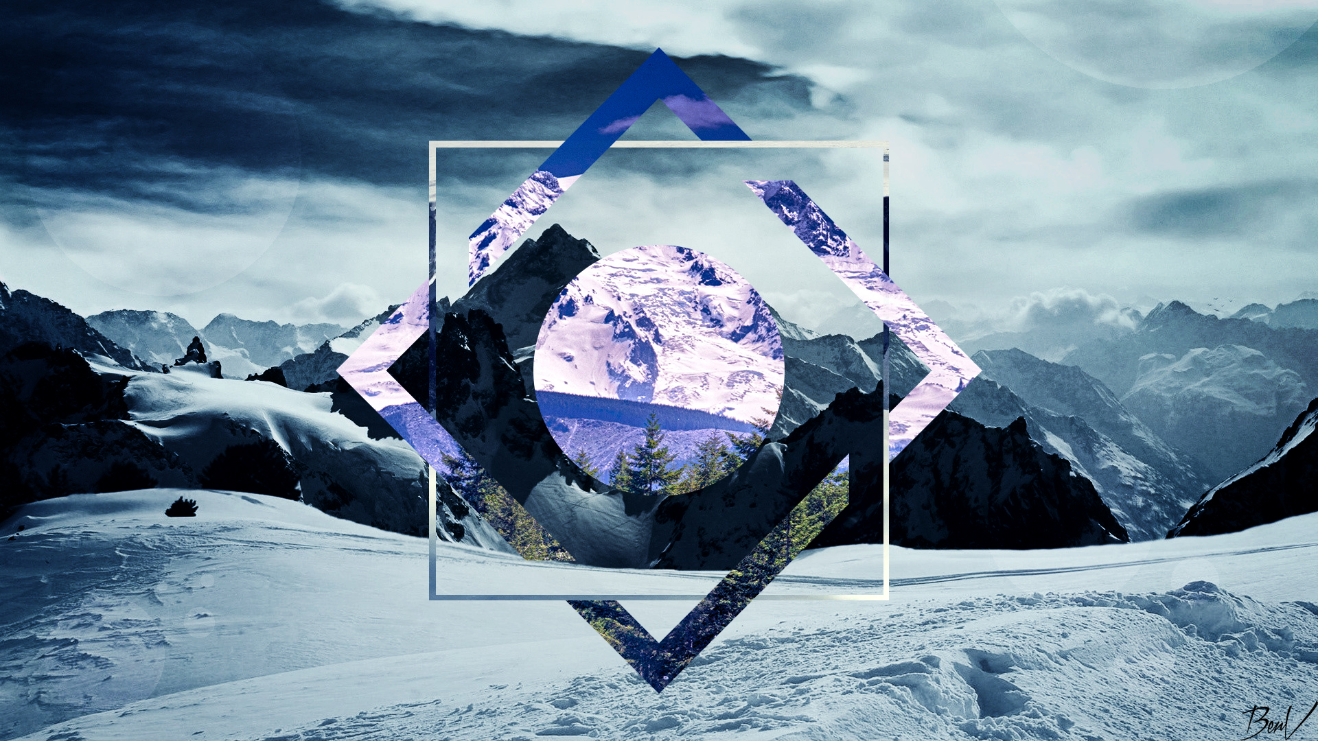 Download mobile wallpaper Landscape, Snow, Mountain, Artistic, Polyscape for free.