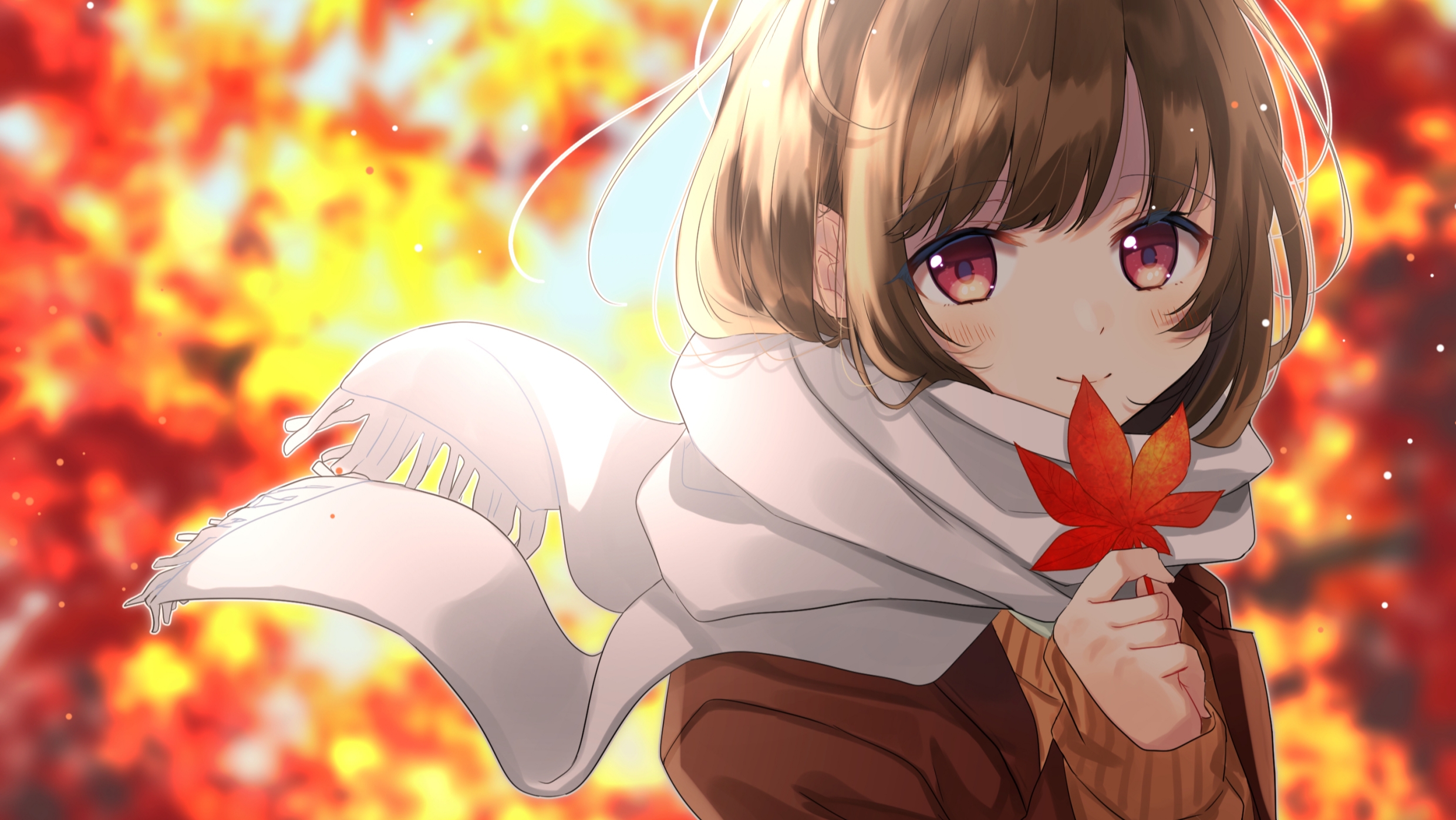 Download mobile wallpaper Anime, Fall, Original, Red Eyes, Brown Hair for free.