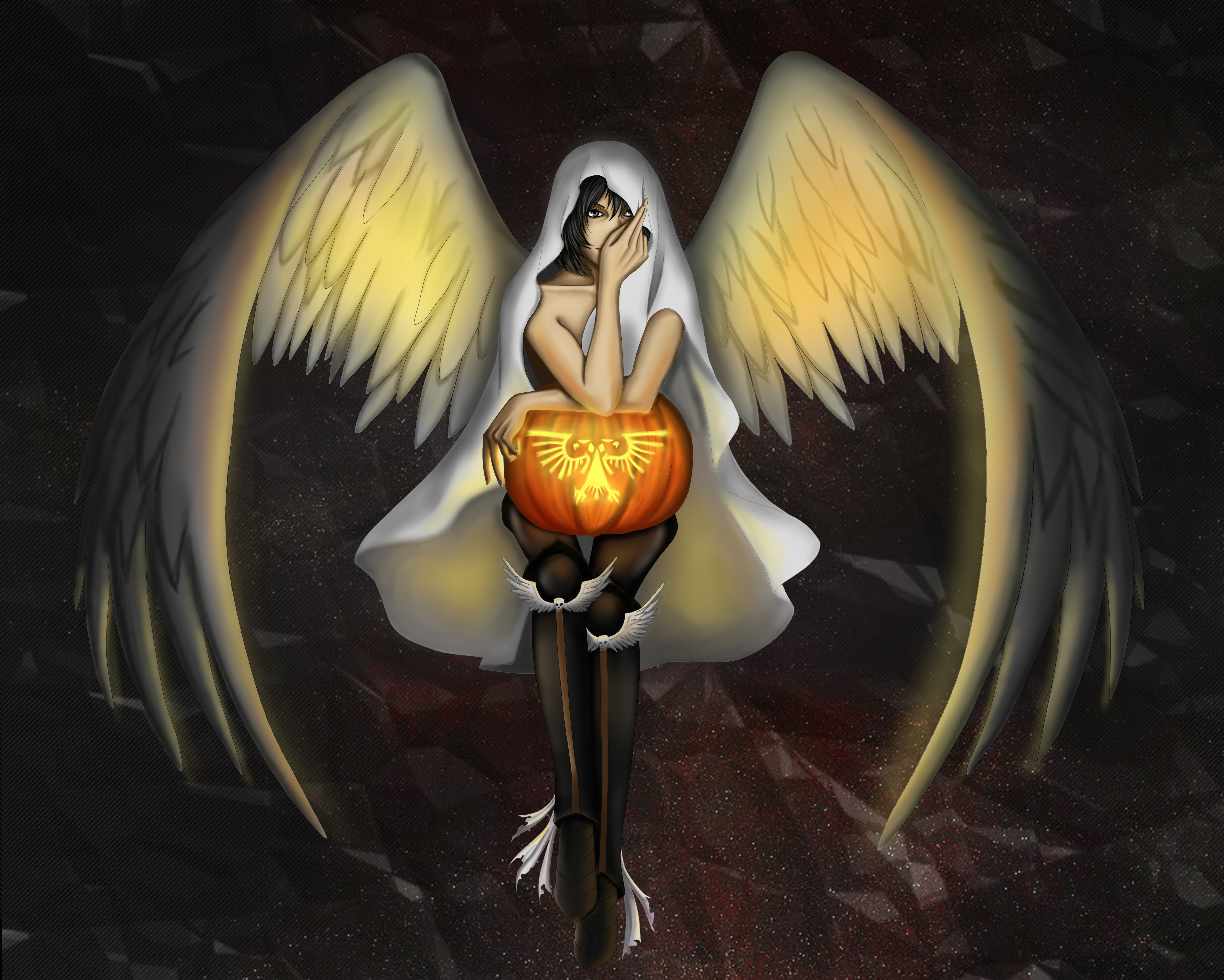 Laden Sie das Feiertage, Halloween, Engel, Flügel, Jack O' Laterne-Bild kostenlos auf Ihren PC-Desktop herunter
