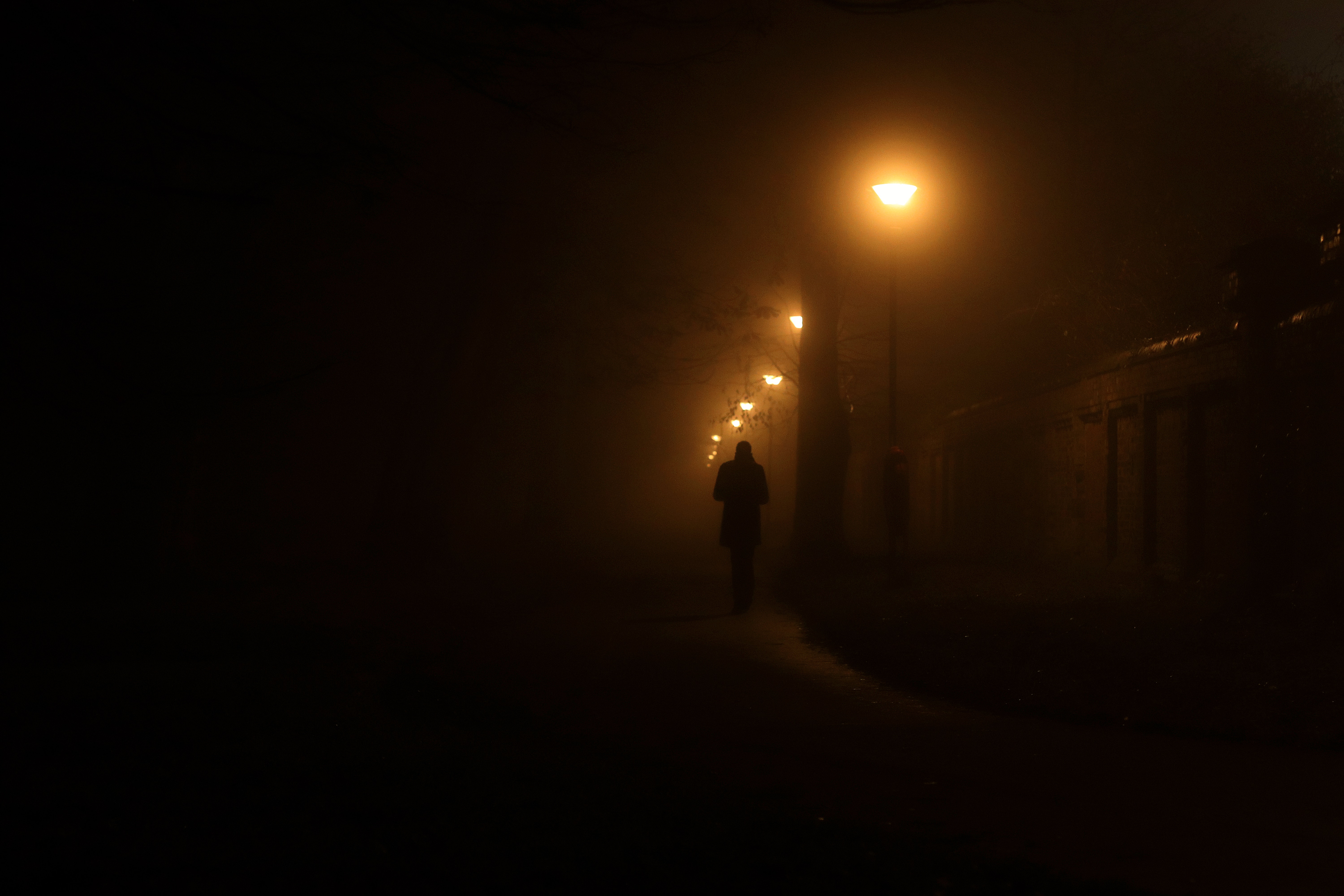loneliness, lonely, alone, lantern, lamp, night, dark, silhouette, human, person Free Stock Photo