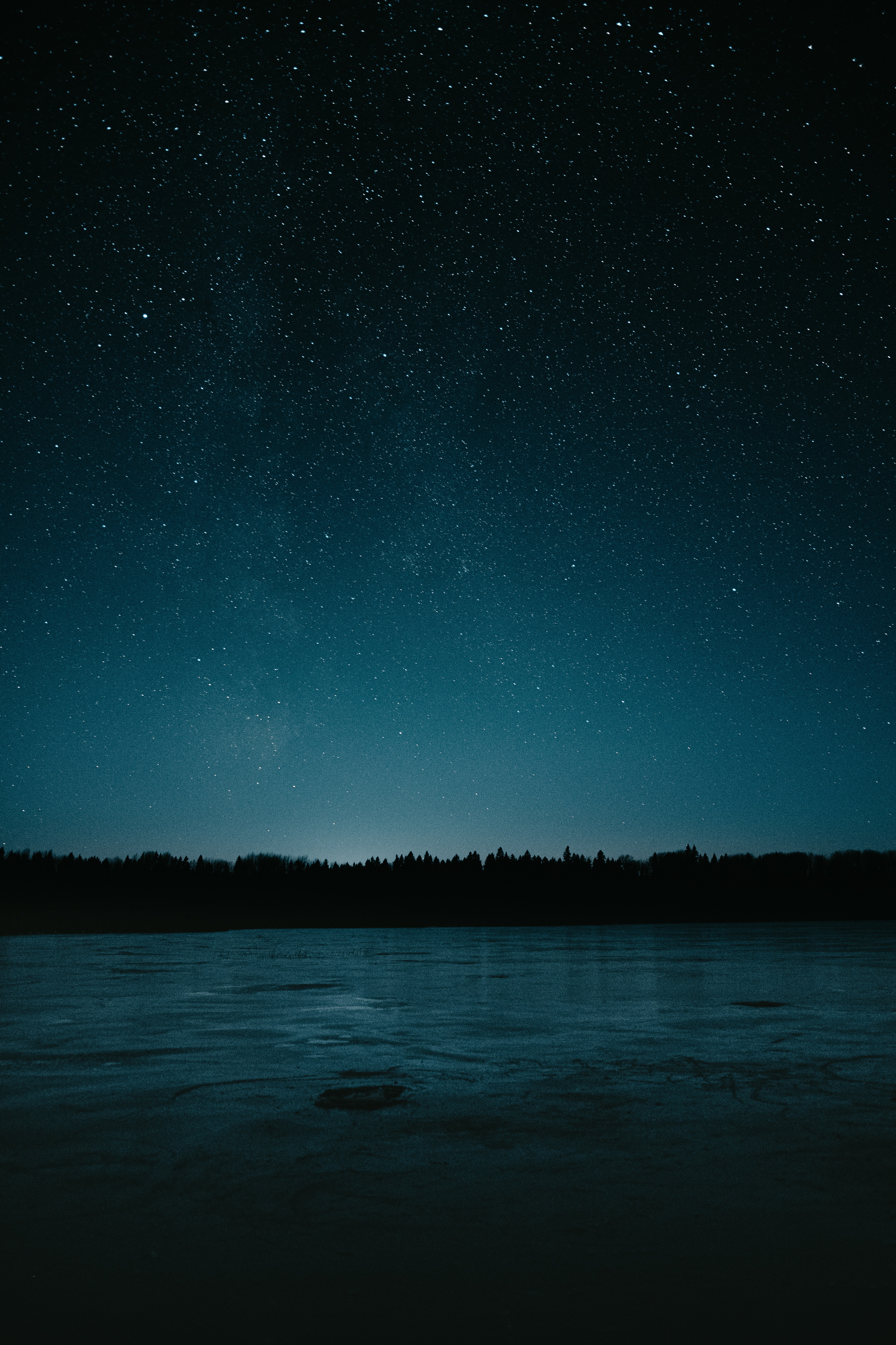 dark, night, lake, starry sky